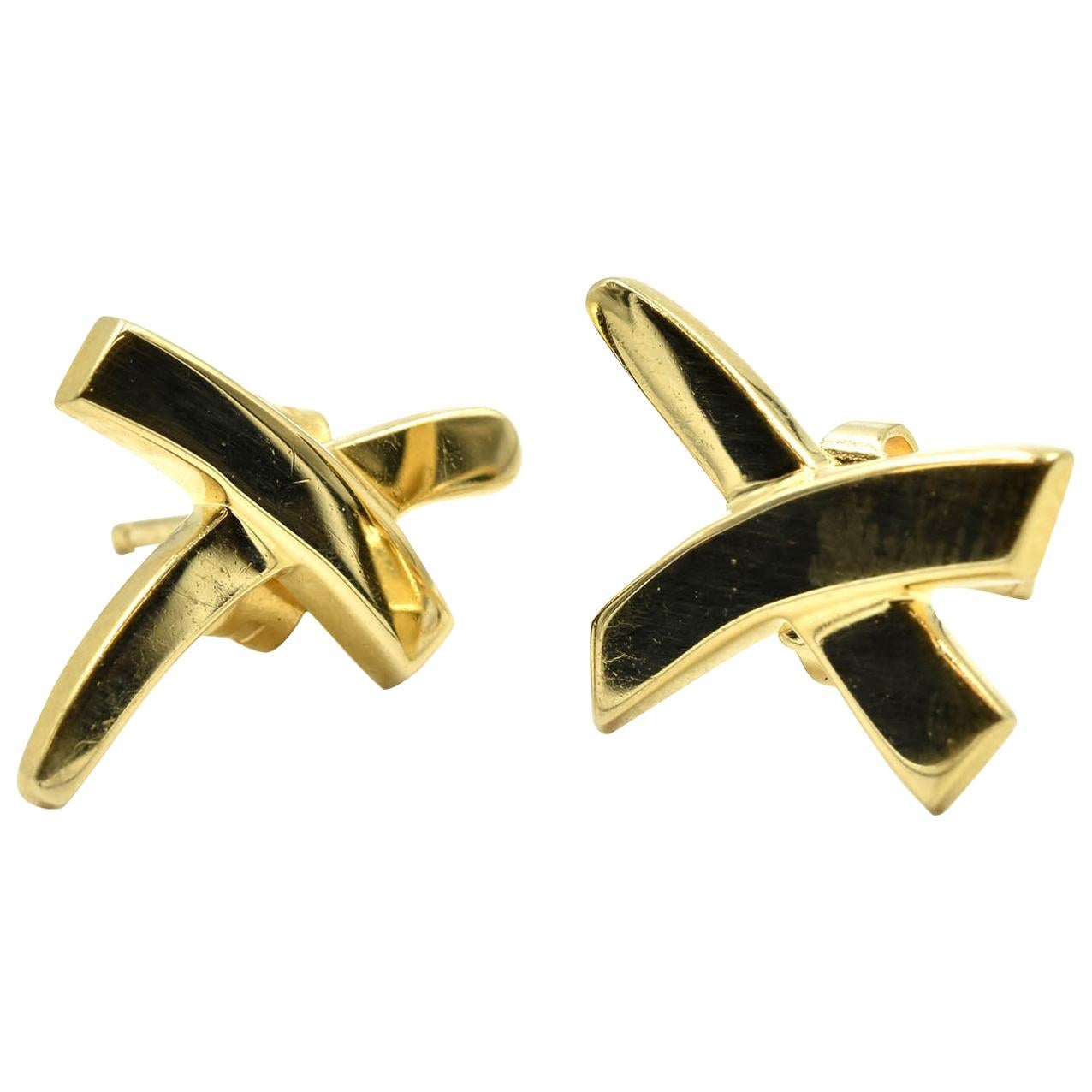 Tiffany & Co. Paloma Picasso “X” Earrings 18 Karat Yellow Gold
