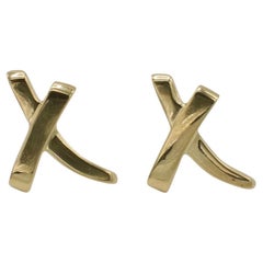 Tiffany & Co. Paloma Picasso X Kiss Graffiti 18 Karat Yellow Gold Stud Earrings