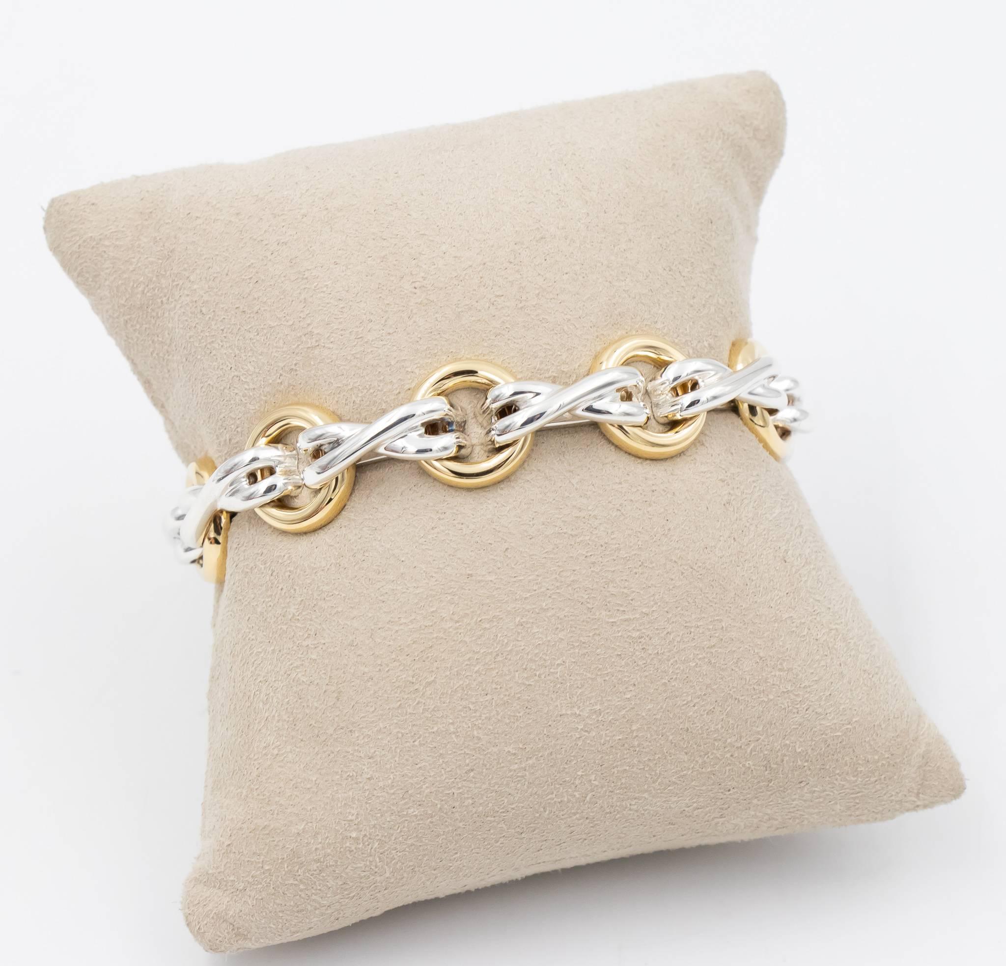 Tiffany & Co. Paloma Picasso XO Bracelet, 18 Karat Yellow Gold and Silver In Excellent Condition In Carmel, IN