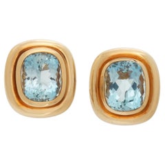Tiffany & Co., Paloma Picasso, Ohrringe aus Gelbgold und Aquamarin mit doppelter Lünette