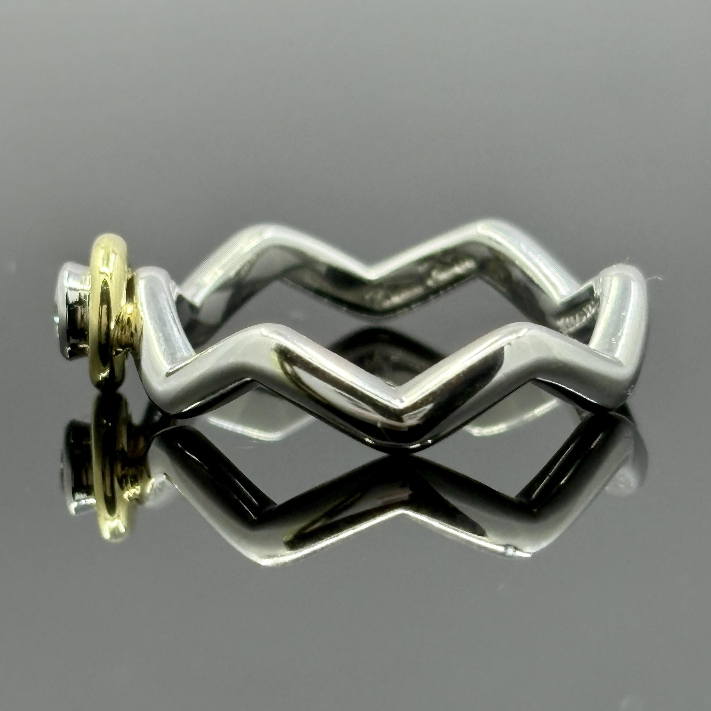 Taille ronde Tiffany & Co Paloma Picasso Zig Zag Diamond Ring Platinum 18k - Taille 5 1/2 en vente
