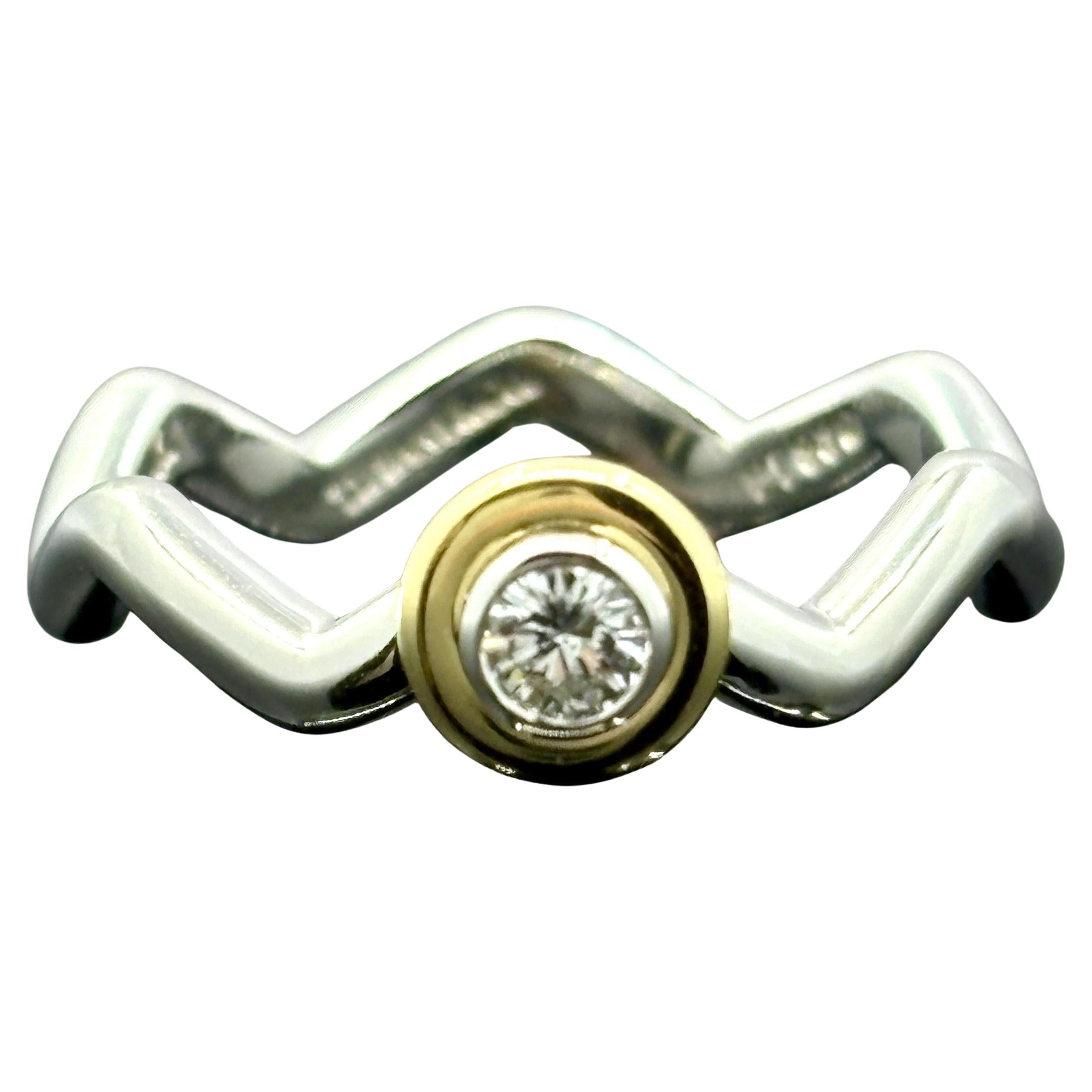 Tiffany & Co Paloma Picasso Zig Zag Diamond Ring Platinum 18k - Taille 5 1/2 en vente