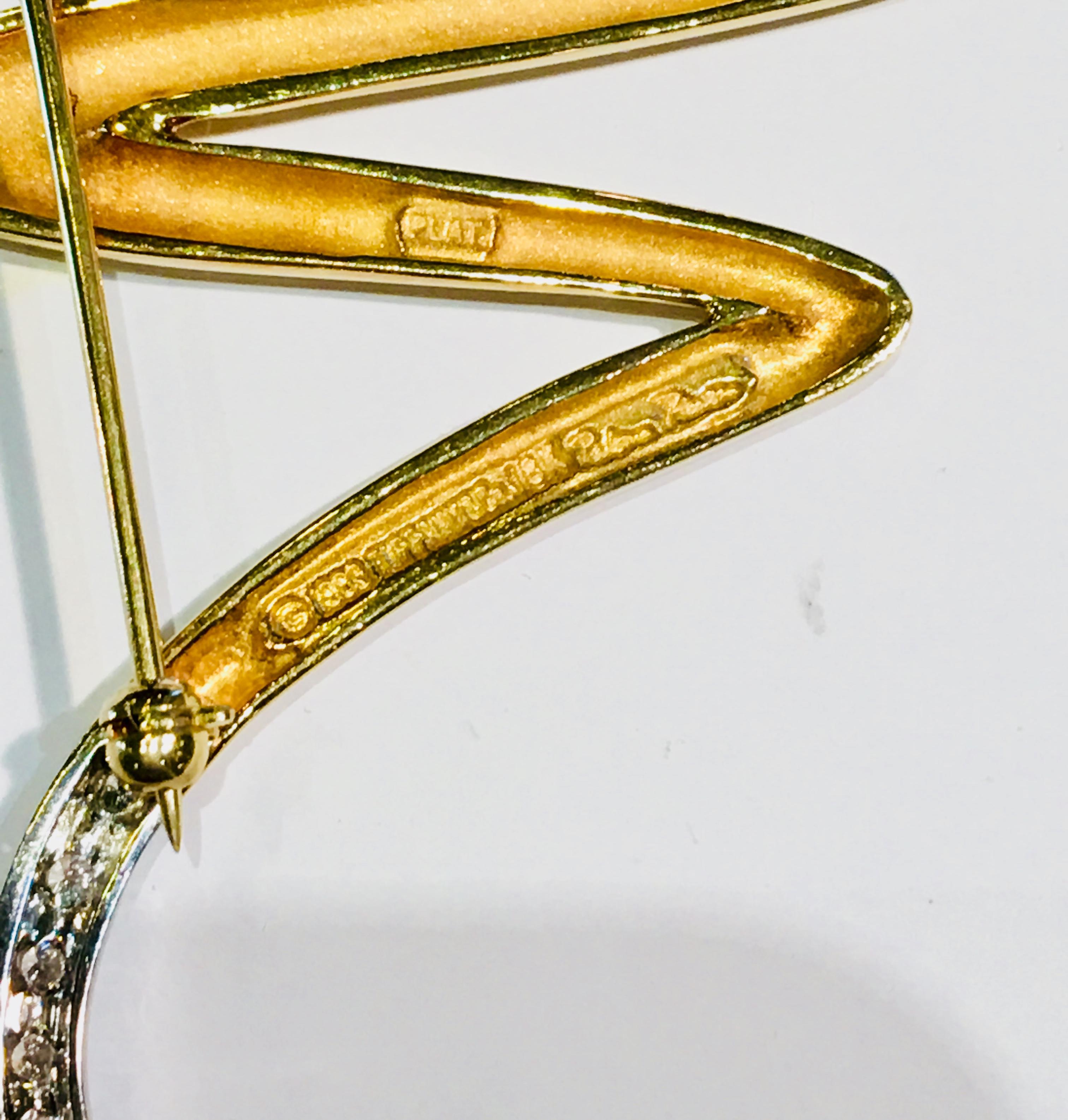 Tiffany & Co. Paloma Picasso Zig Zag Scribble Pin 18 Karat Gold Platinum Diamond 1