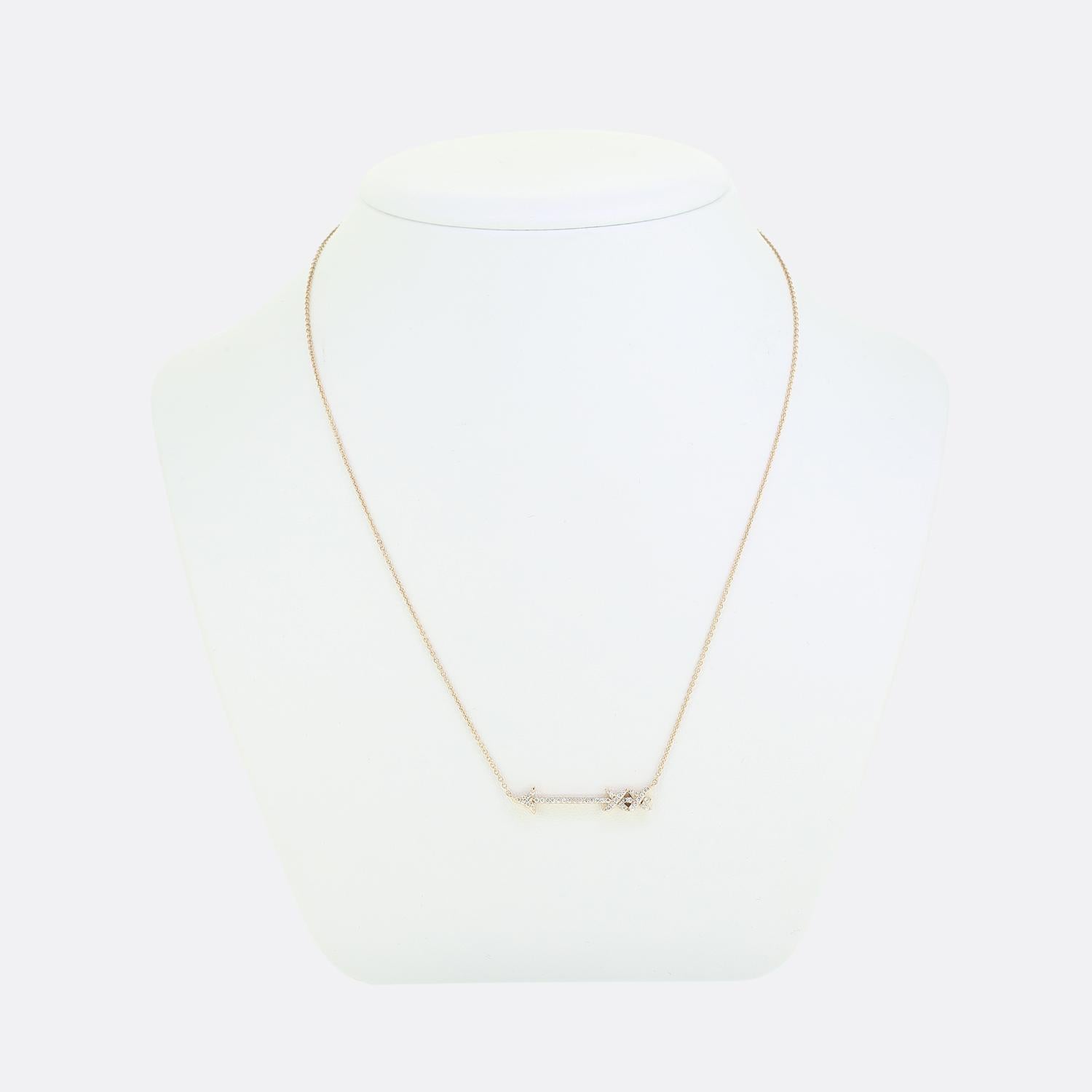 Here we have a lovely diamond necklace from the world renowned jewellery designer, Tiffany & Co. This piece forms part of Paloma Picasso's Graffiti collection and showcases an arrow design crafted from 18ct rose gold and pave set with glistening