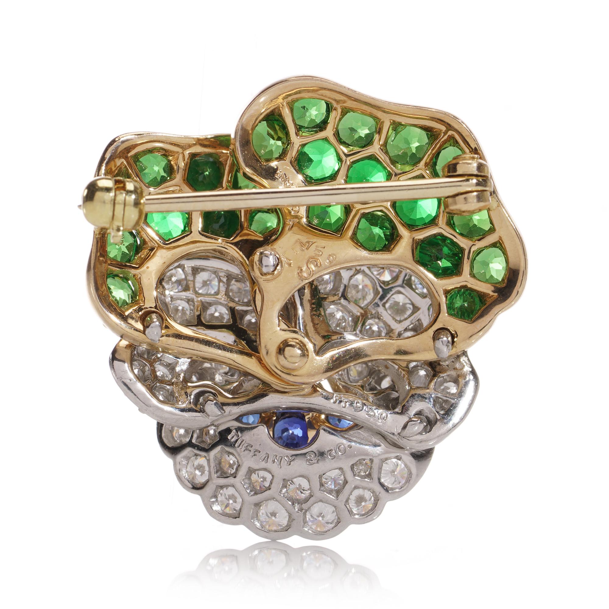Women's or Men's Tiffany & Co. Pansy Brooch with Diamonds, Sapphires, Tsavorite Garnets For Sale