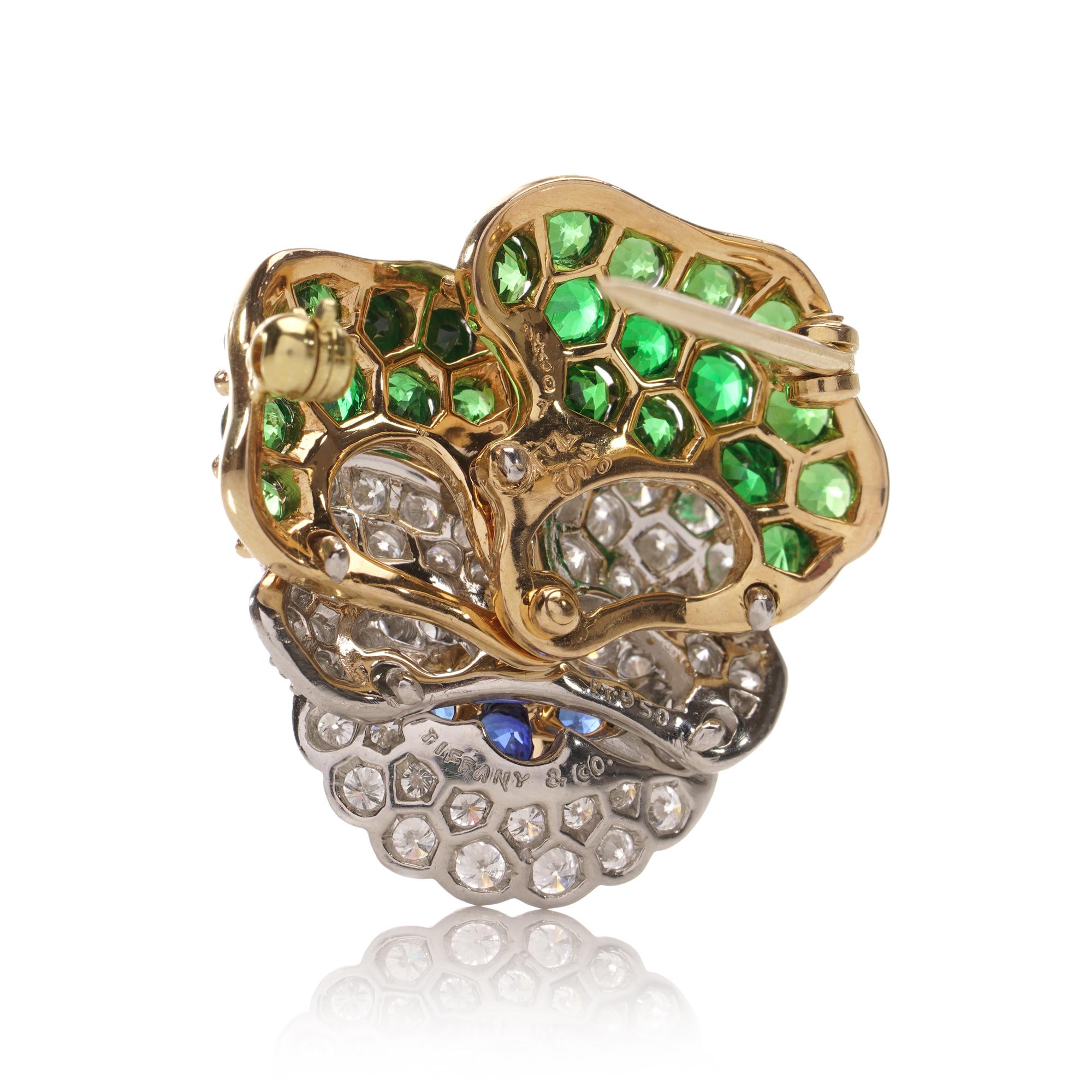 Tiffany & Co. Pansy Brooch with Diamonds, Sapphires, Tsavorite Garnets For Sale 1