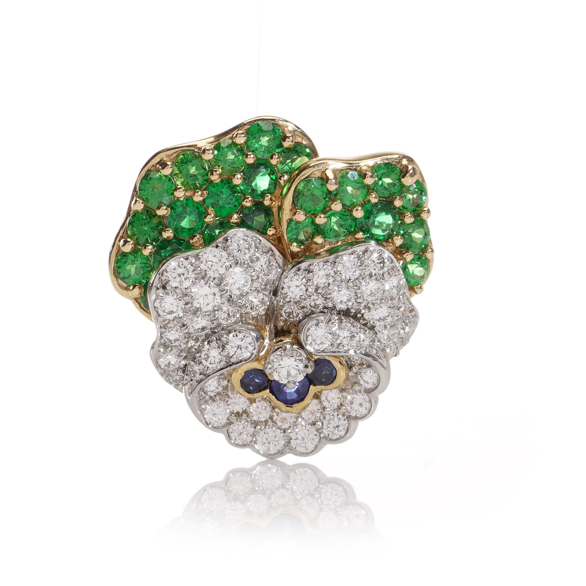 Tiffany & Co. Pansy-Brosche mit Diamanten, Saphiren, Tsavorit-Granats im Angebot 4