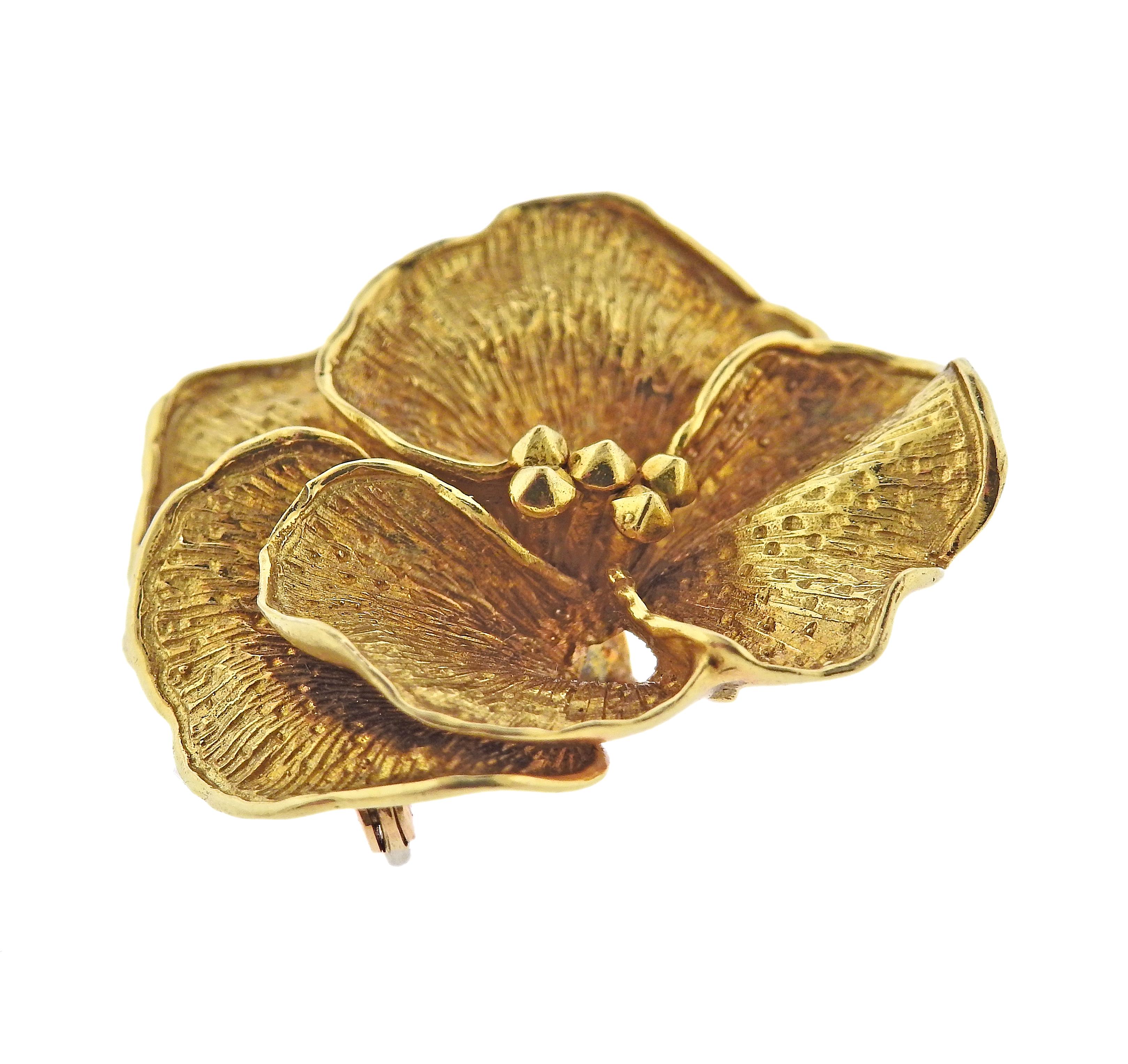 Tiffany & Co Pansy Flower Gold Brooch Pin In Excellent Condition In New York, NY