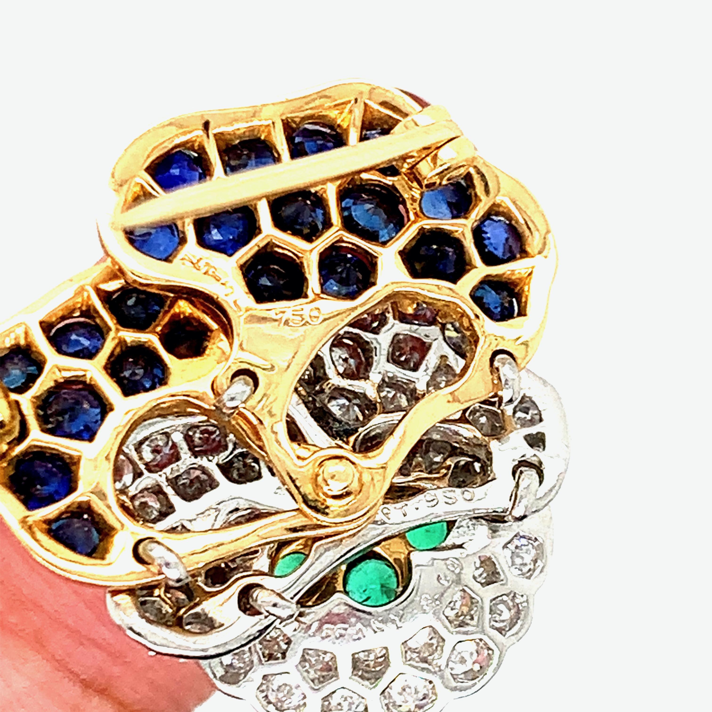 Tiffany & Co. Stiefmütterchen Saphir Smaragd Diamant Gold Platin Brosche im Angebot 5