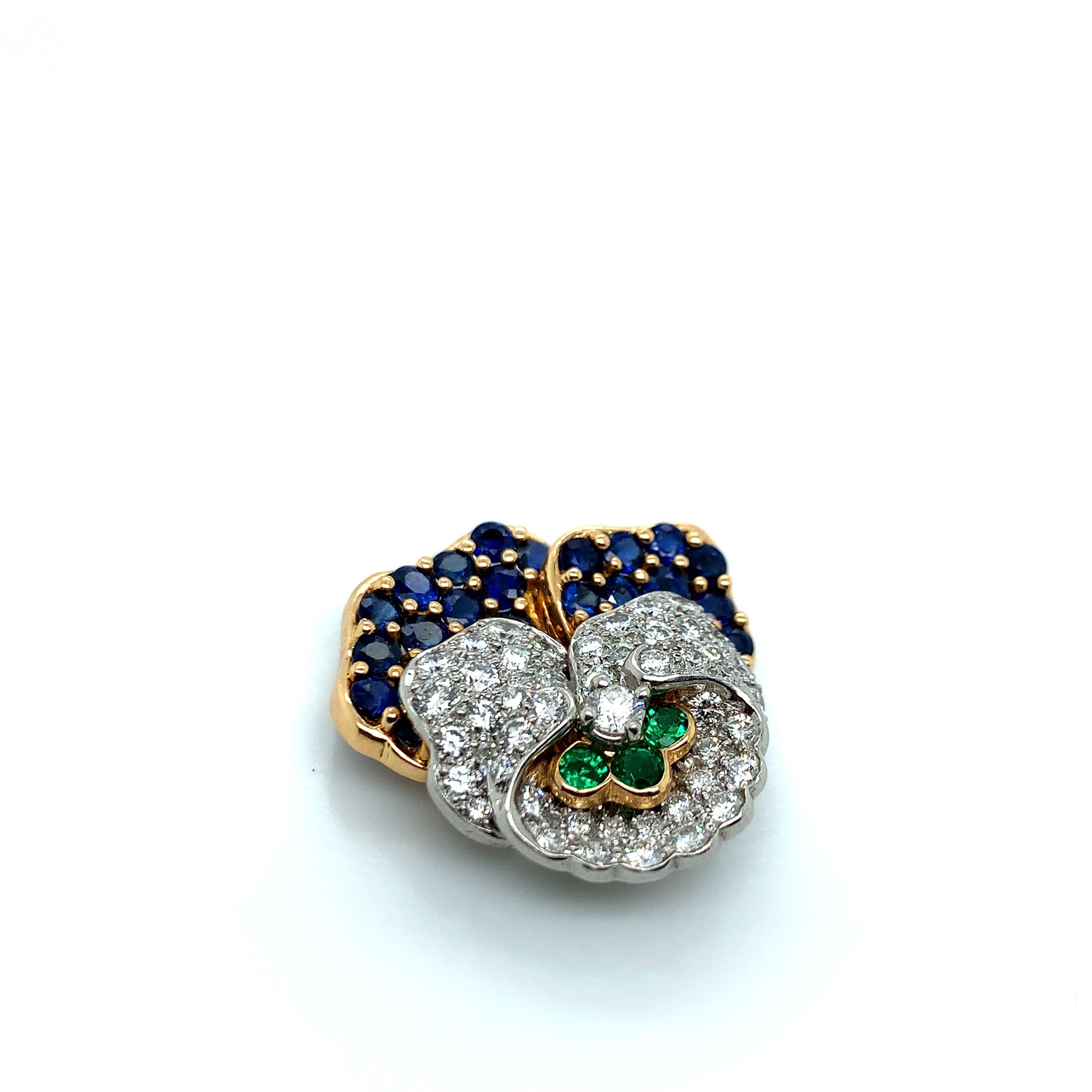 Tiffany & Co. Stiefmütterchen Saphir Smaragd Diamant Gold Platin Brosche im Angebot 2