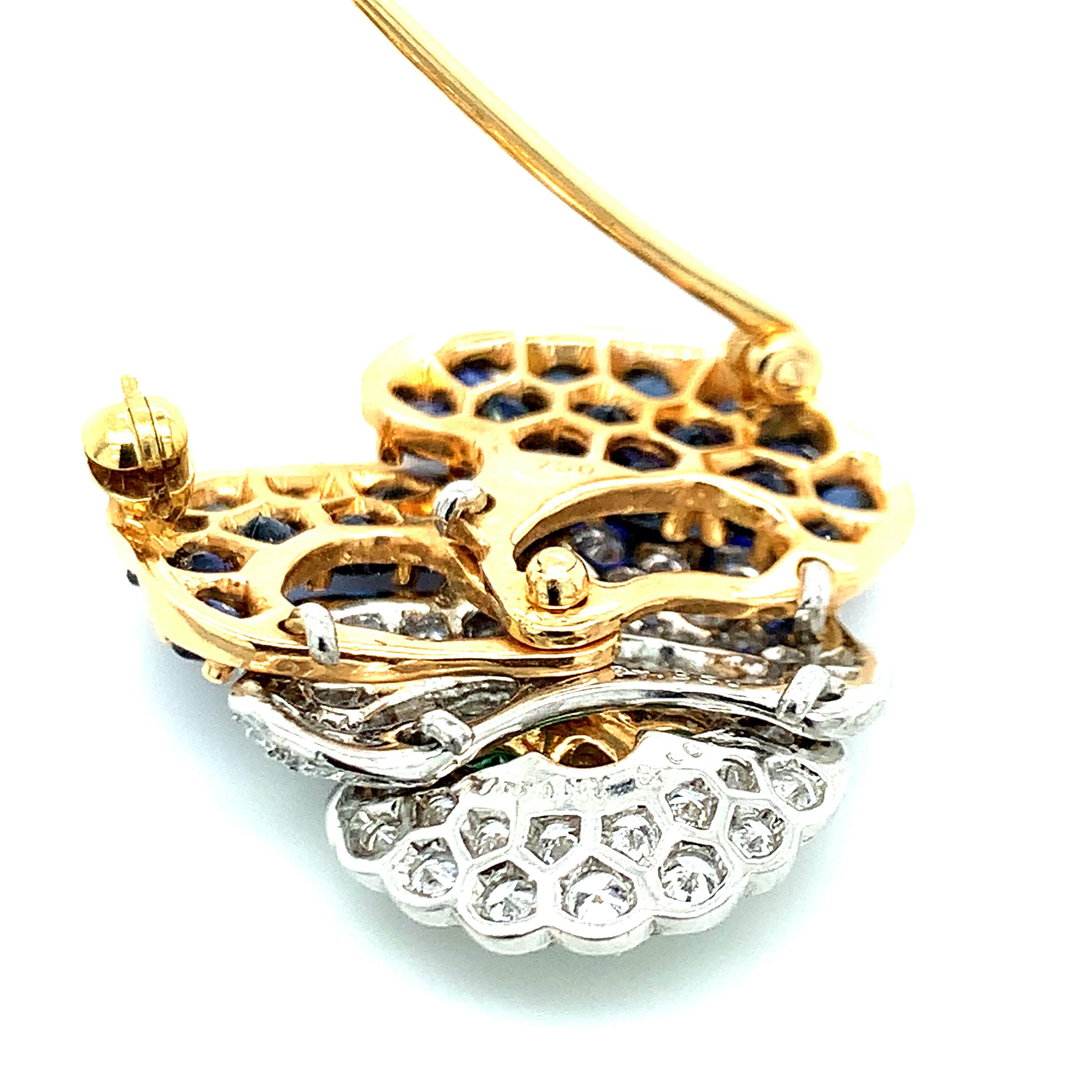 Tiffany & Co. Broche Pansy en or et platine avec saphir, émeraude et diamant en vente 4