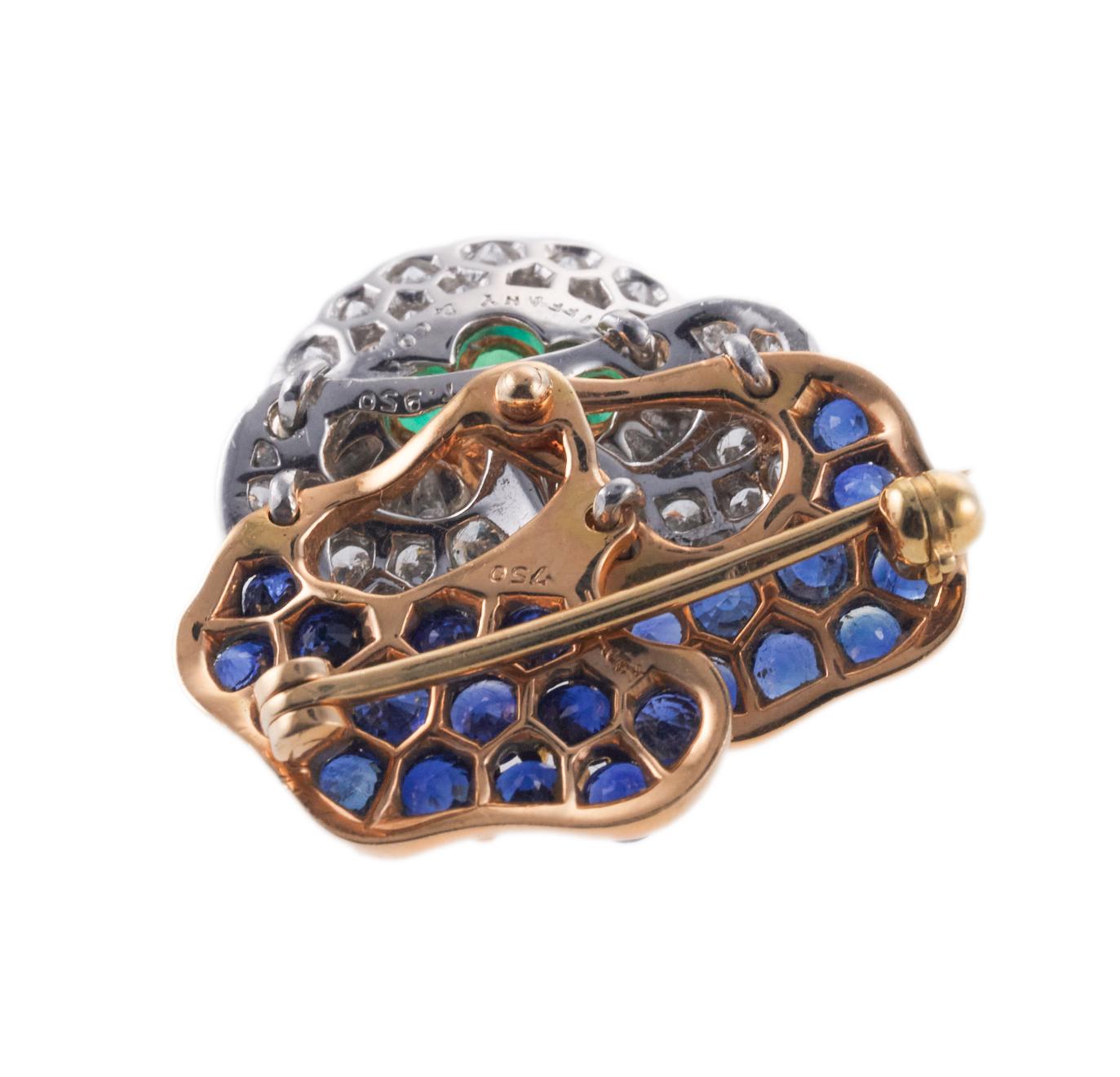 Tiffany & Co. Broche Pansy en or et platine avec saphir, émeraude et diamant en vente 9