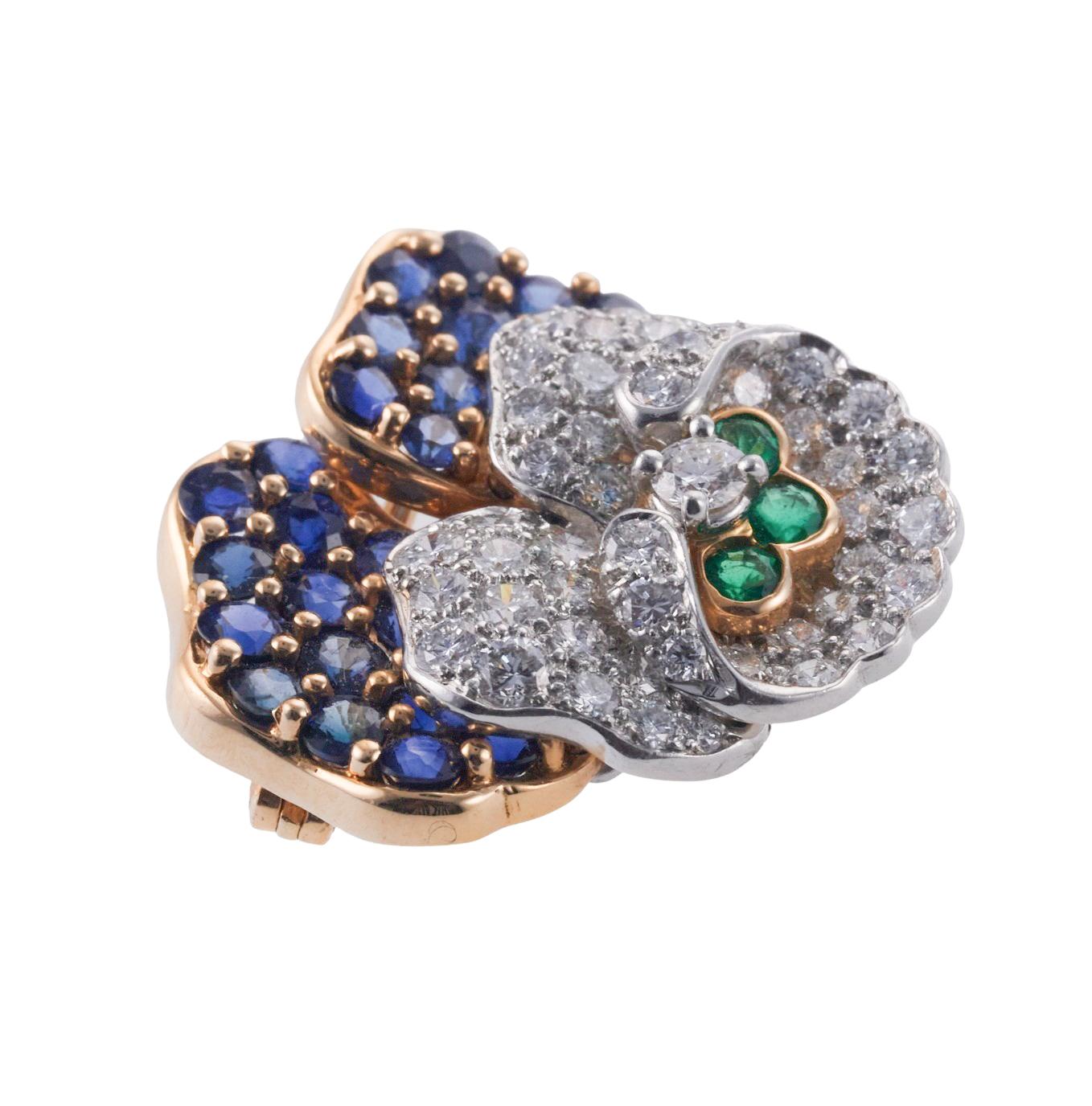 Tiffany & Co. Stiefmütterchen Saphir Smaragd Diamant Gold Platin Brosche im Angebot 10