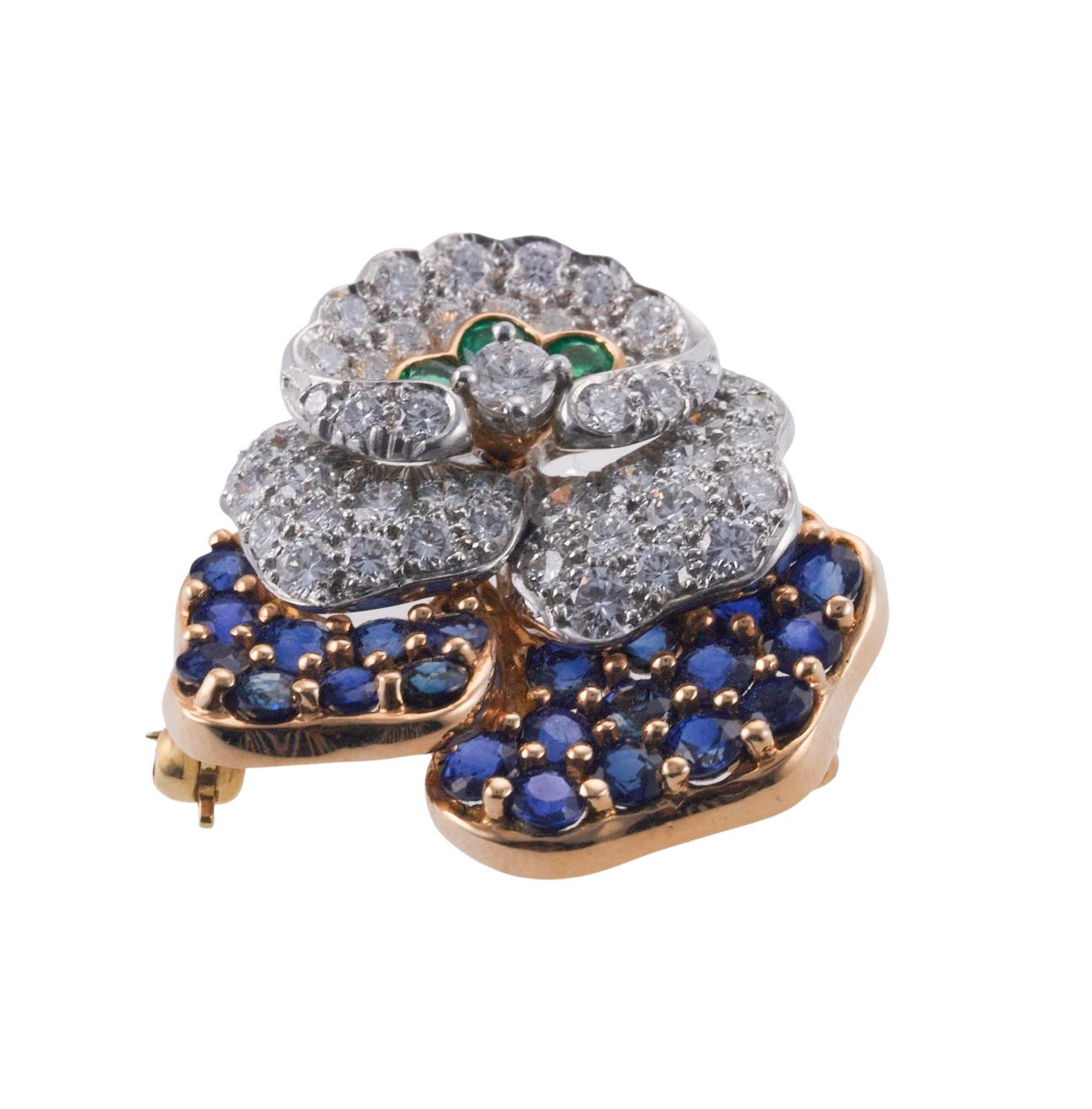 Tiffany & Co. Broche Pansy en or et platine avec saphir, émeraude et diamant en vente 11