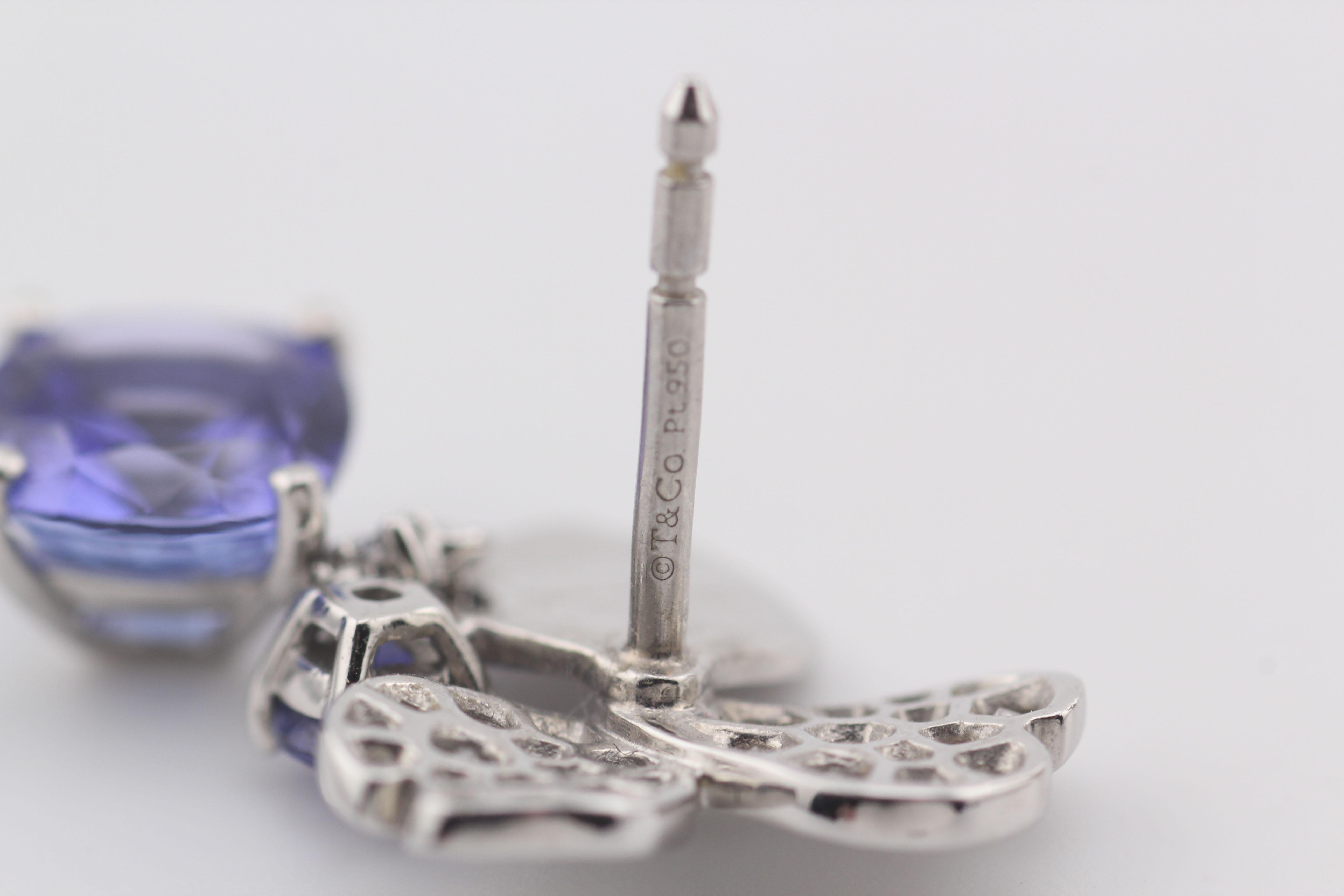Tiffany & Co. Orecchini a goccia in platino con diamante e tanzanite Paper Flower in vendita 1