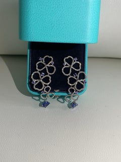 Tiffany Co Paper Flower Drop Earrings With Tanzanites and Diamonds