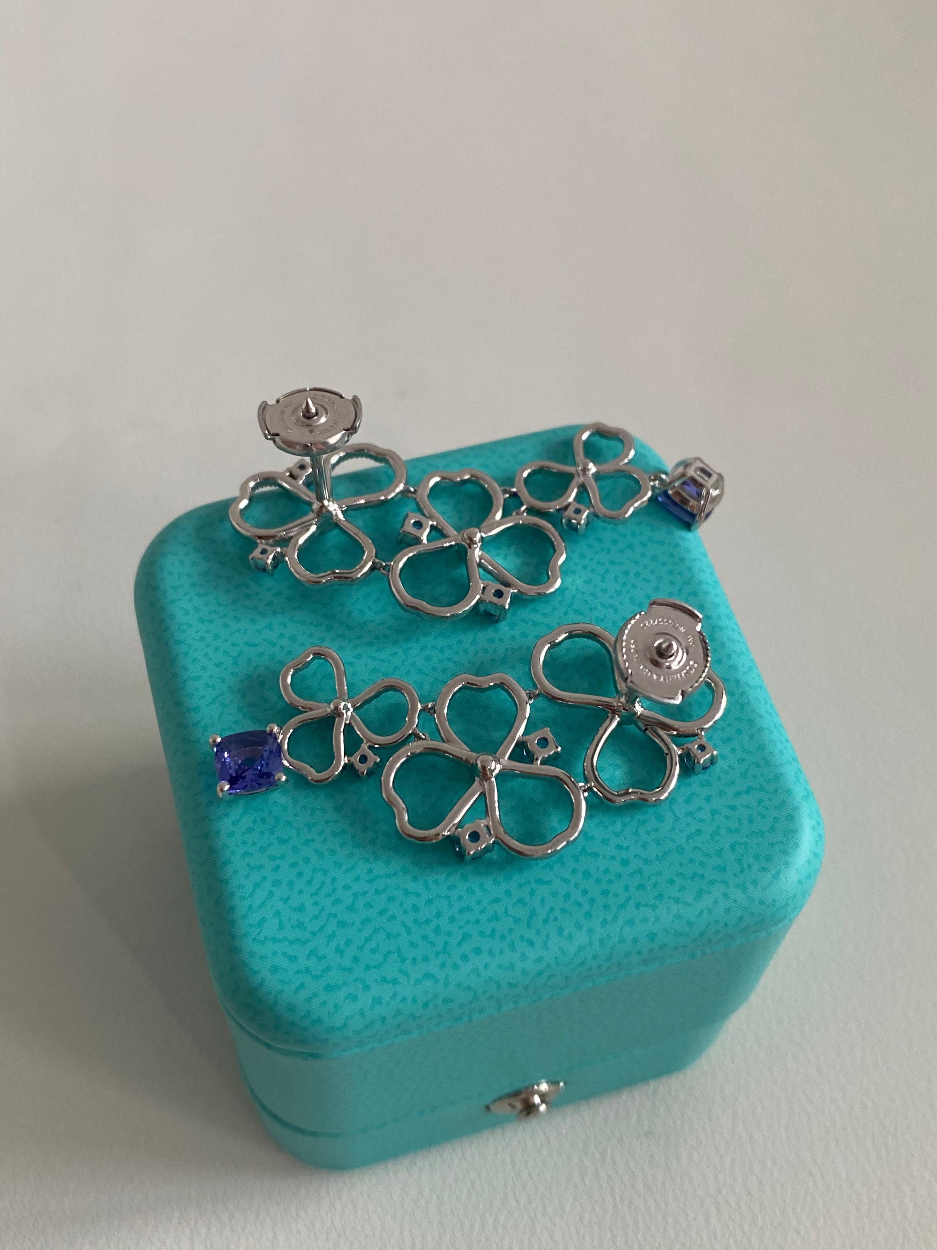 Modern Tiffany Co Paper Flower Drop Earrings With Tanzanites and Diamonds