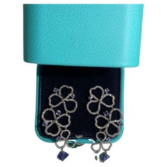 Tiffany Co Paper Flower Drop Earrings With Tanzanites and Diamonds 