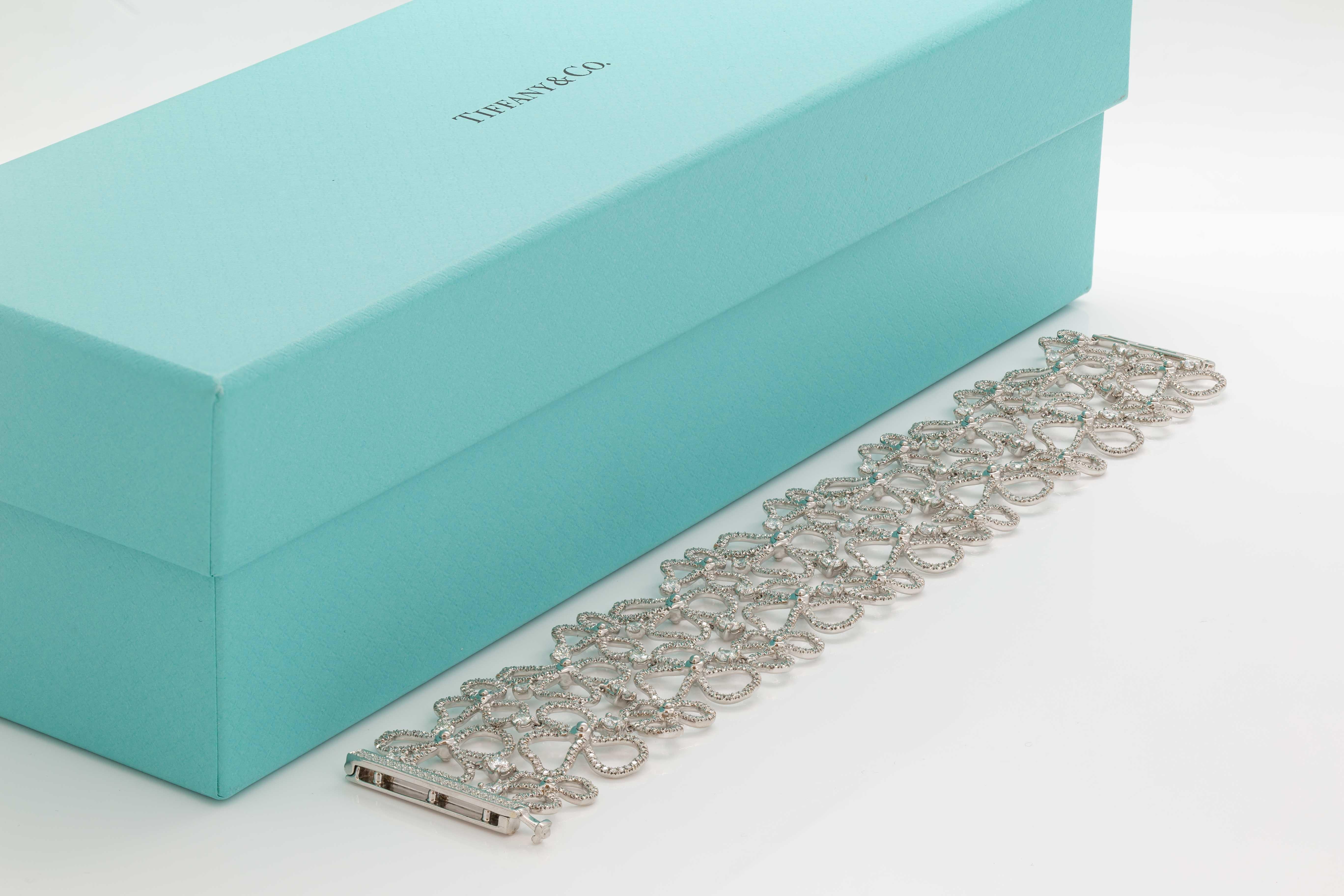 Tiffany & Co. Paper Flowers Bracelet in platinum

Extremely rare piece

Approximately 1600 diamonds totaling around 12 carat

7” long

Comes in original box

Approx retail value: 100,000.00$