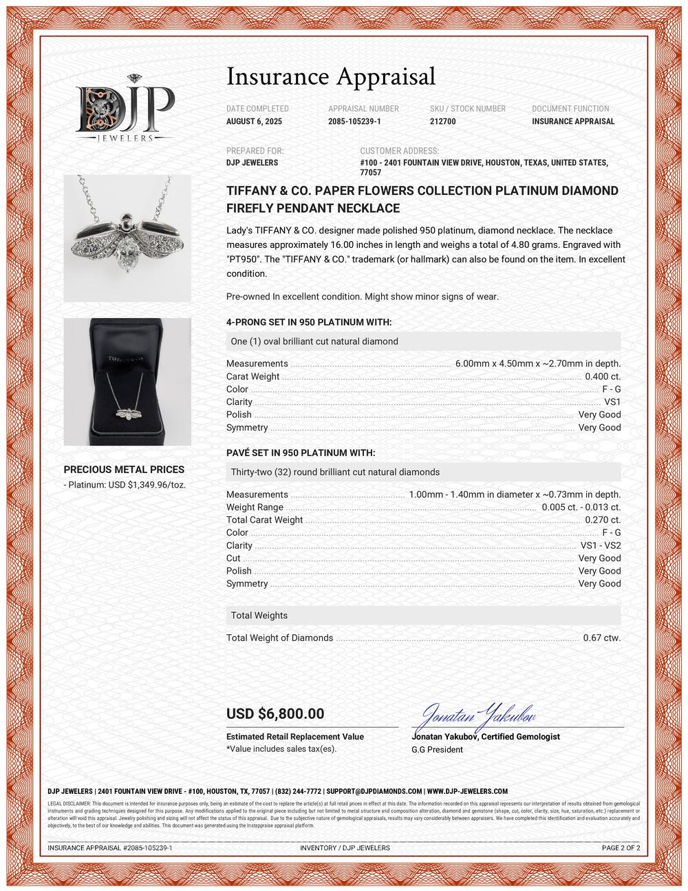 Tiffany & Co. Paper Flowers Collection Platin Diamant Glühwürmchen-Anhänger Halskette im Angebot 5