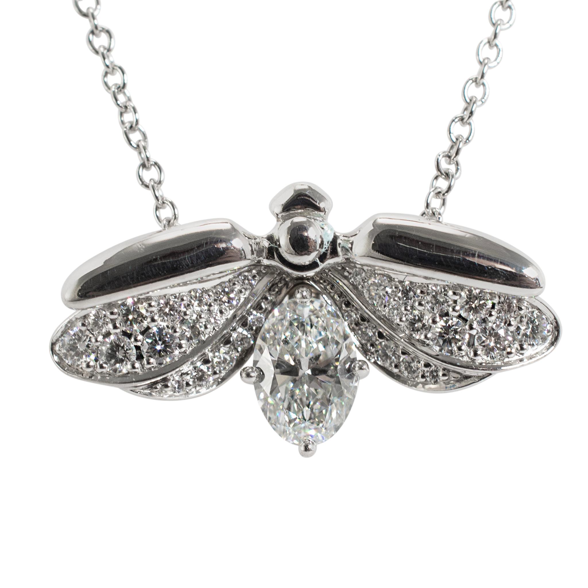 Tiffany & Co. Paper Flowers Collection Platin Diamant Glühwürmchen-Anhänger Halskette (Ovalschliff) im Angebot