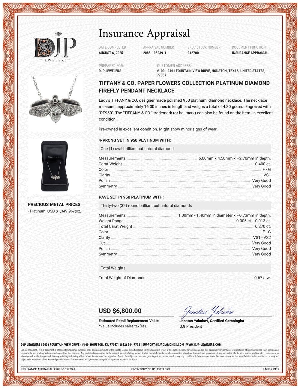 Tiffany & Co. Collana con ciondolo a forma di farfalla con diamante in platino della Collection'S in vendita 4