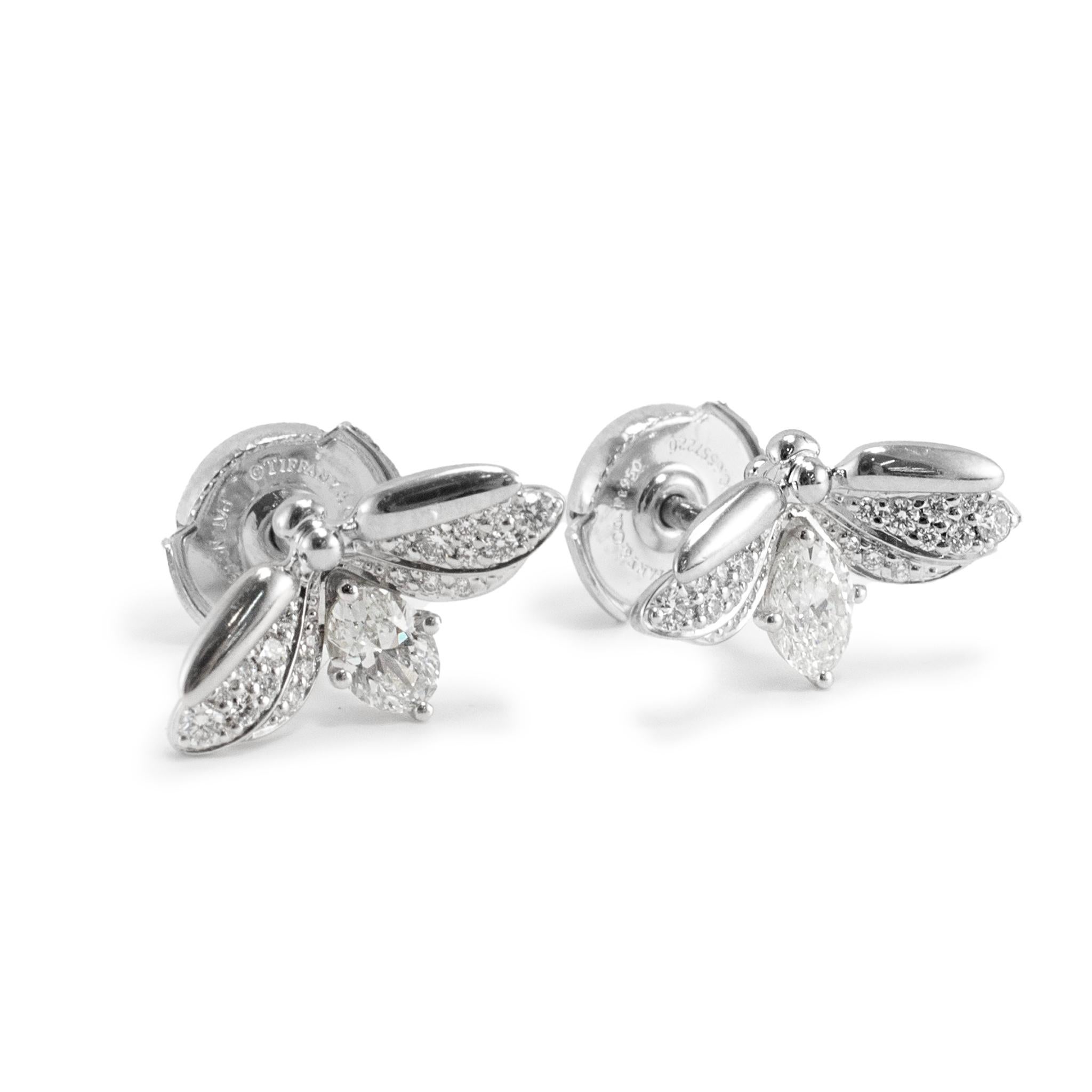 Tiffany & Co. Orecchini a perno con diamante e lucciola della collezione Paper Flowers in platino In condizioni ottime in vendita a Houston, TX