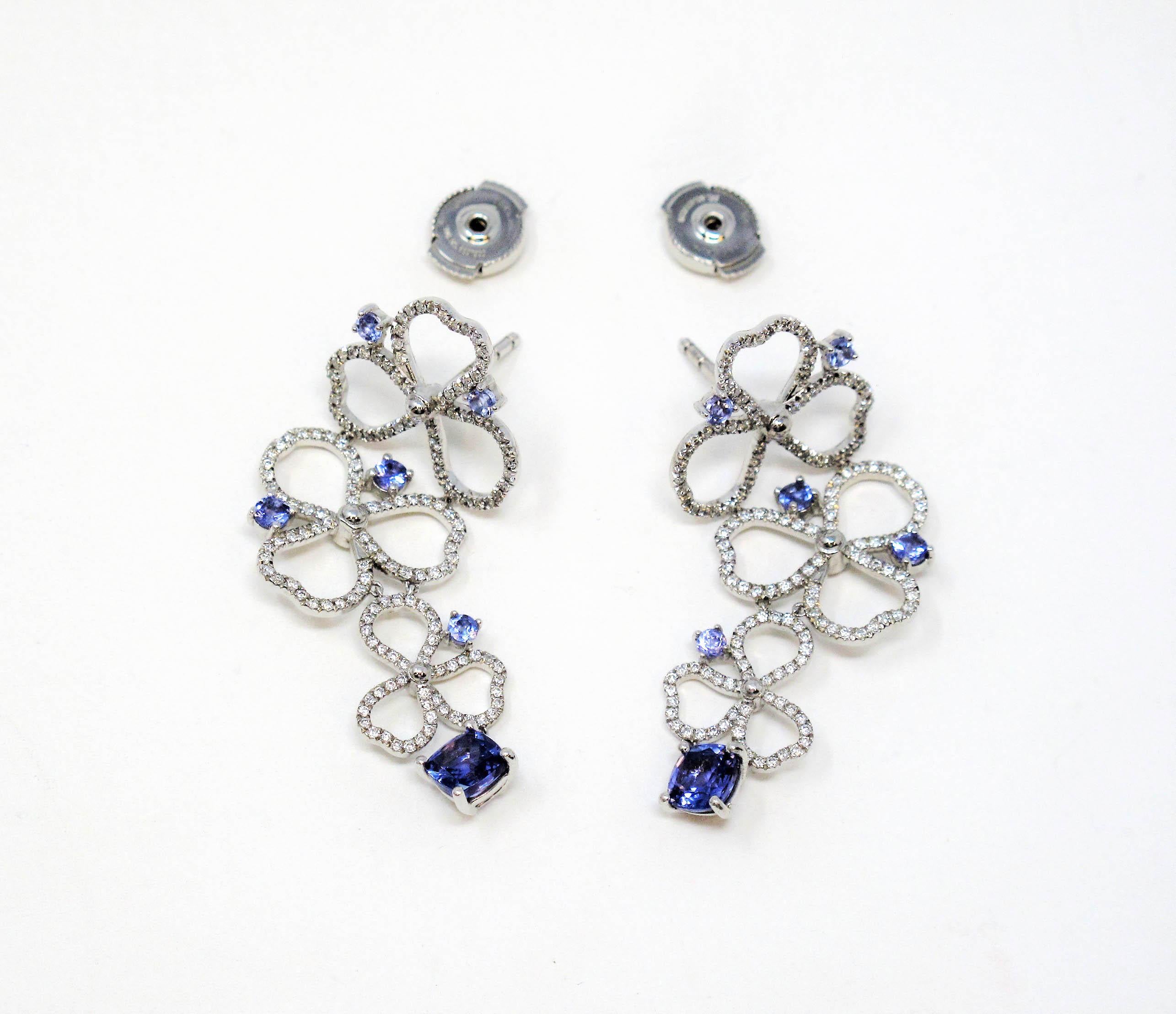 Tiffany & Co. Paper Flowers Diamond and Tanzanite Drop Earrings in Platinum For Sale 2