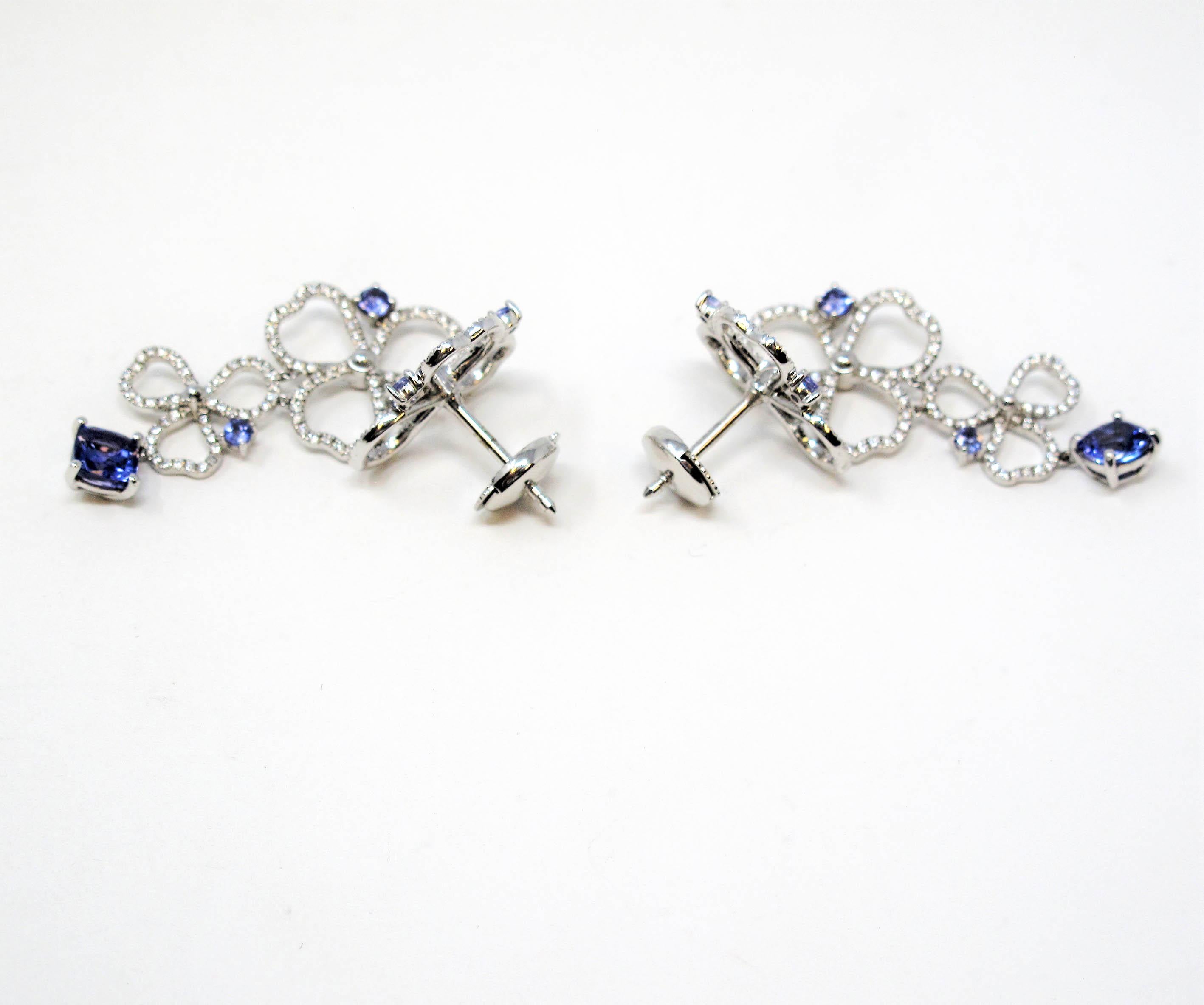 Tiffany & Co. Paper Flowers Diamond and Tanzanite Drop Earrings in Platinum For Sale 3