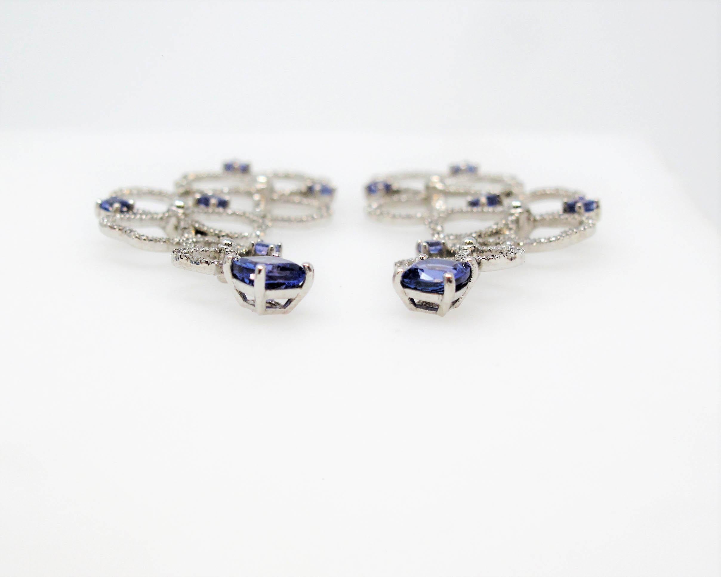 Tiffany & Co. Paper Flowers Diamond and Tanzanite Drop Earrings in Platinum In Good Condition For Sale In Scottsdale, AZ
