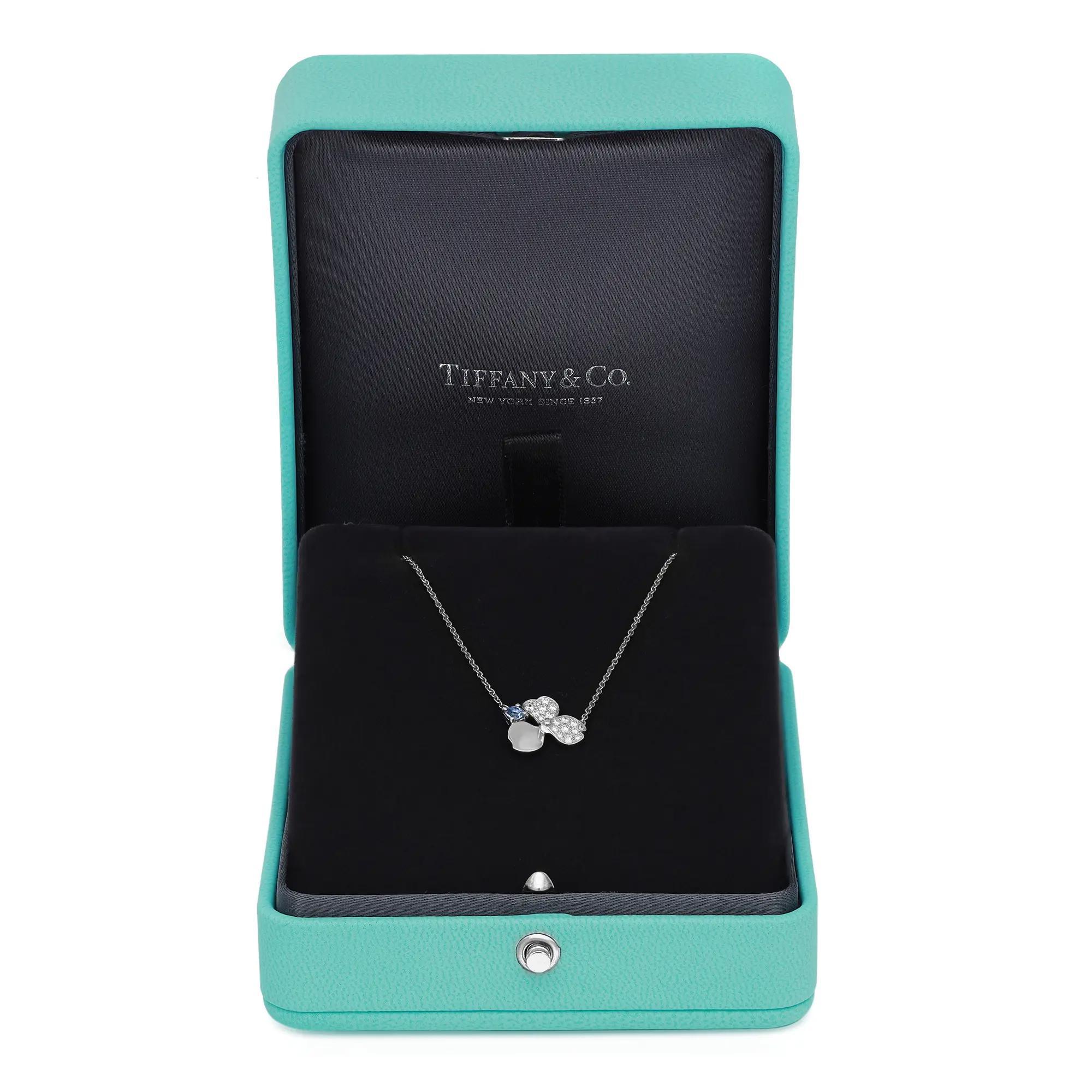 Women's Tiffany & Co Paper Flowers Diamond and Tanzanite Pendant Necklace Platinum 16 in For Sale