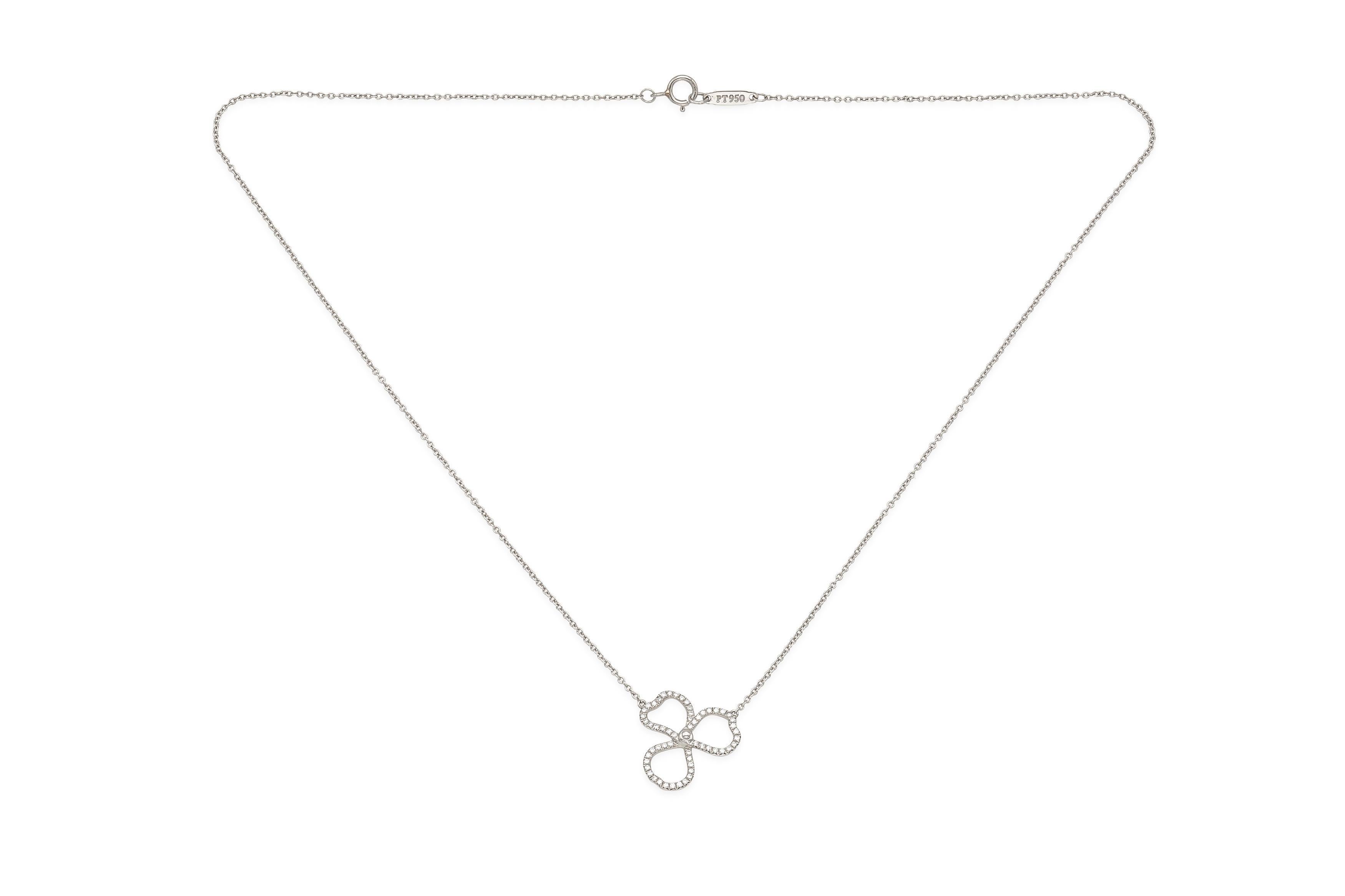 Round Cut Tiffany & Co. Paper Flowers Diamond Pendant Necklace For Sale