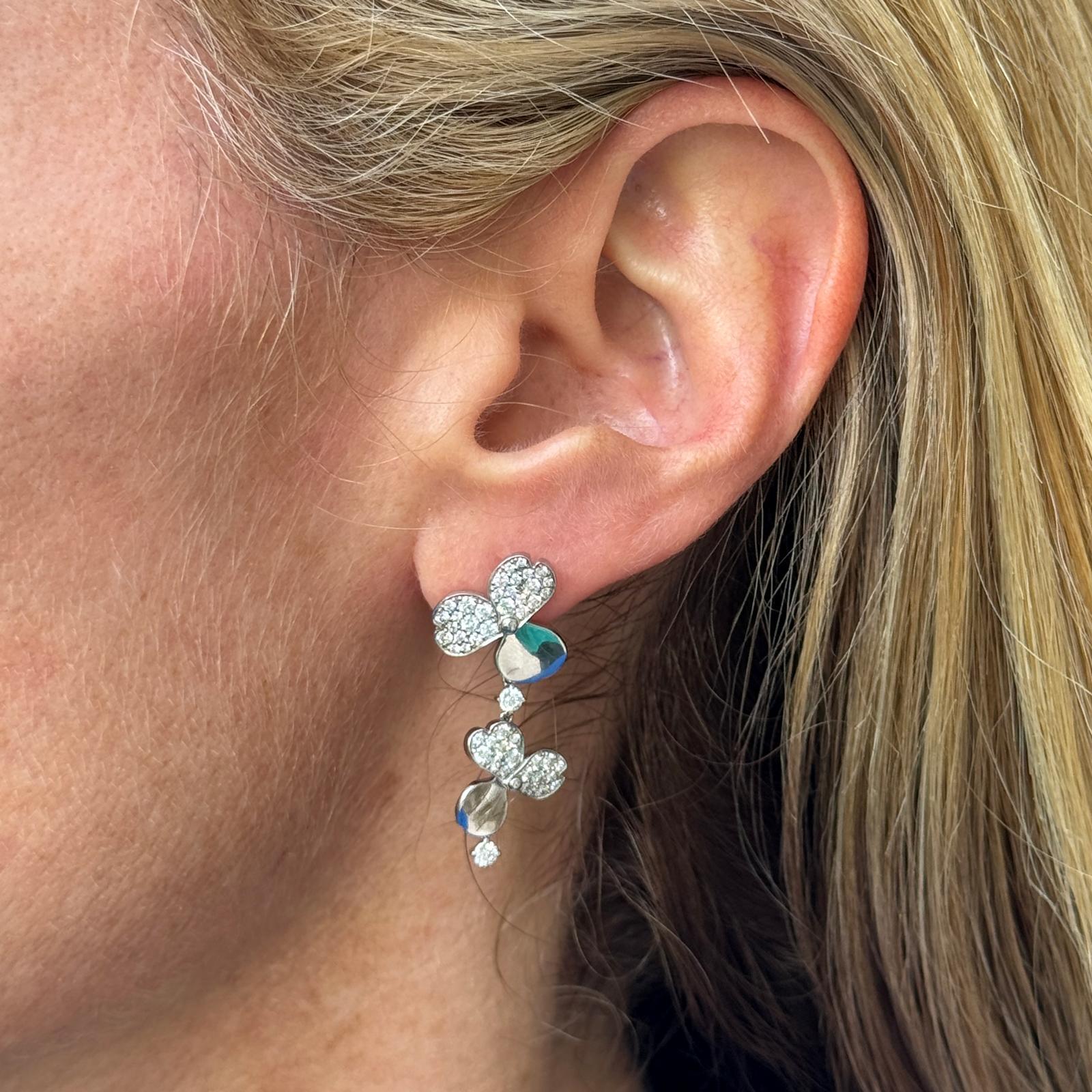 Round Cut Tiffany & Co. Paper Flowers Diamond Platinum Drop Earrings La Pousette Backs For Sale