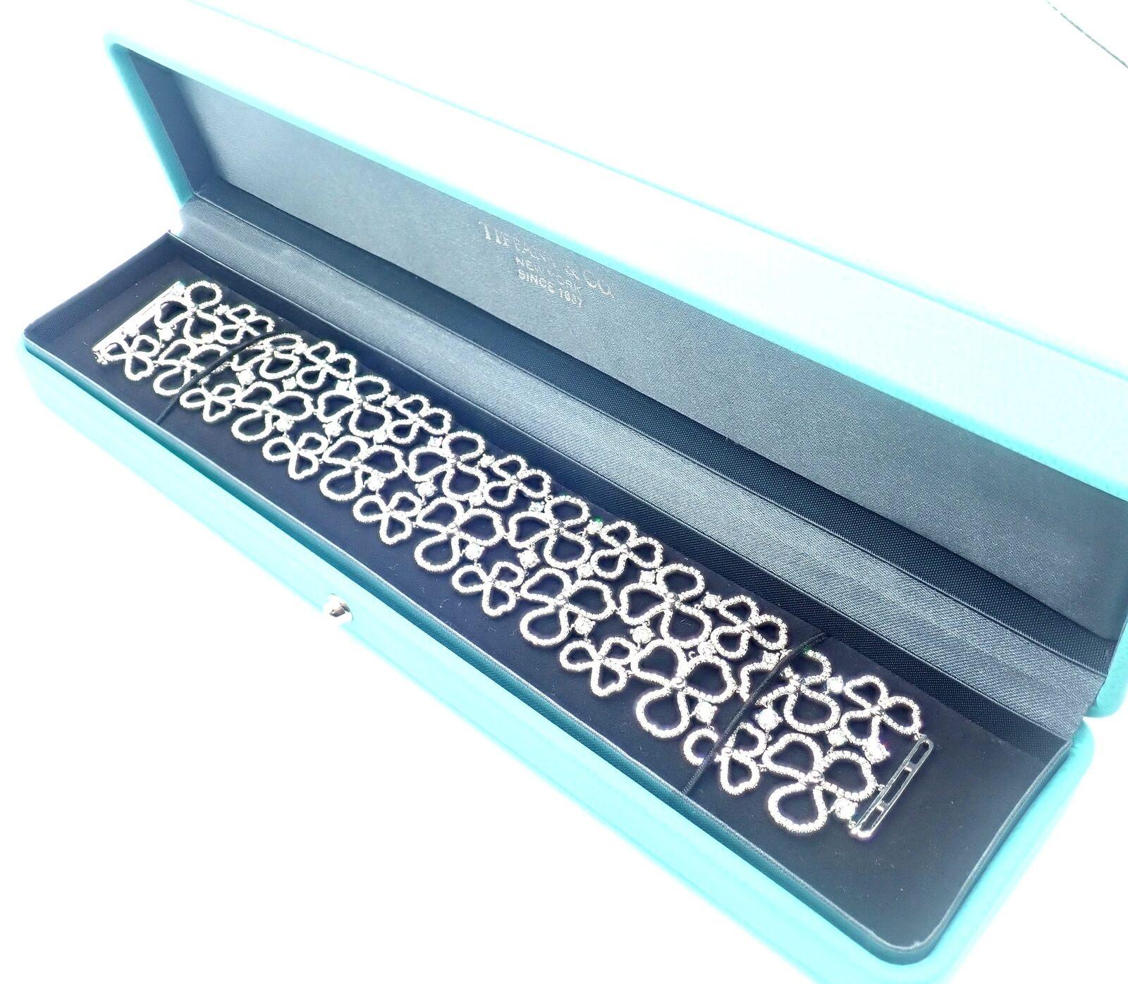 Brilliant Cut Tiffany & Co Paper Flowers Diamond Platinum Wide Bracelet For Sale