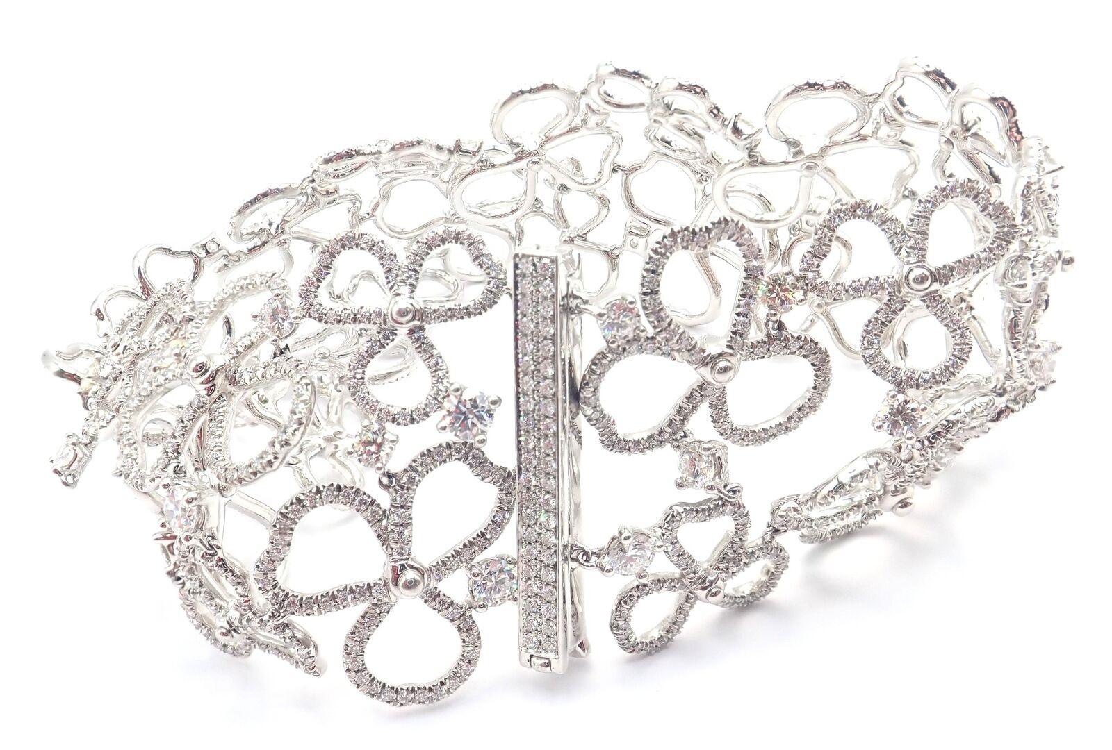 Tiffany & Co Paper Flowers Diamond Platinum Wide Bracelet For Sale 2