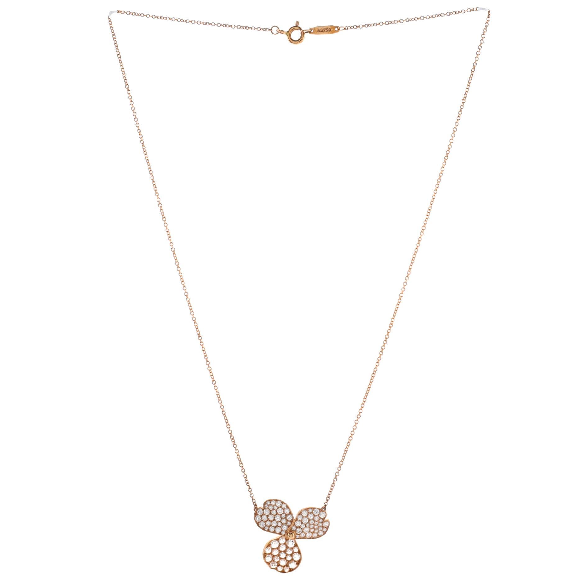 Tiffany & Co. Paper Flowers Pendant Necklace 18K Rose Gold with Pave Diamonds In Good Condition In New York, NY