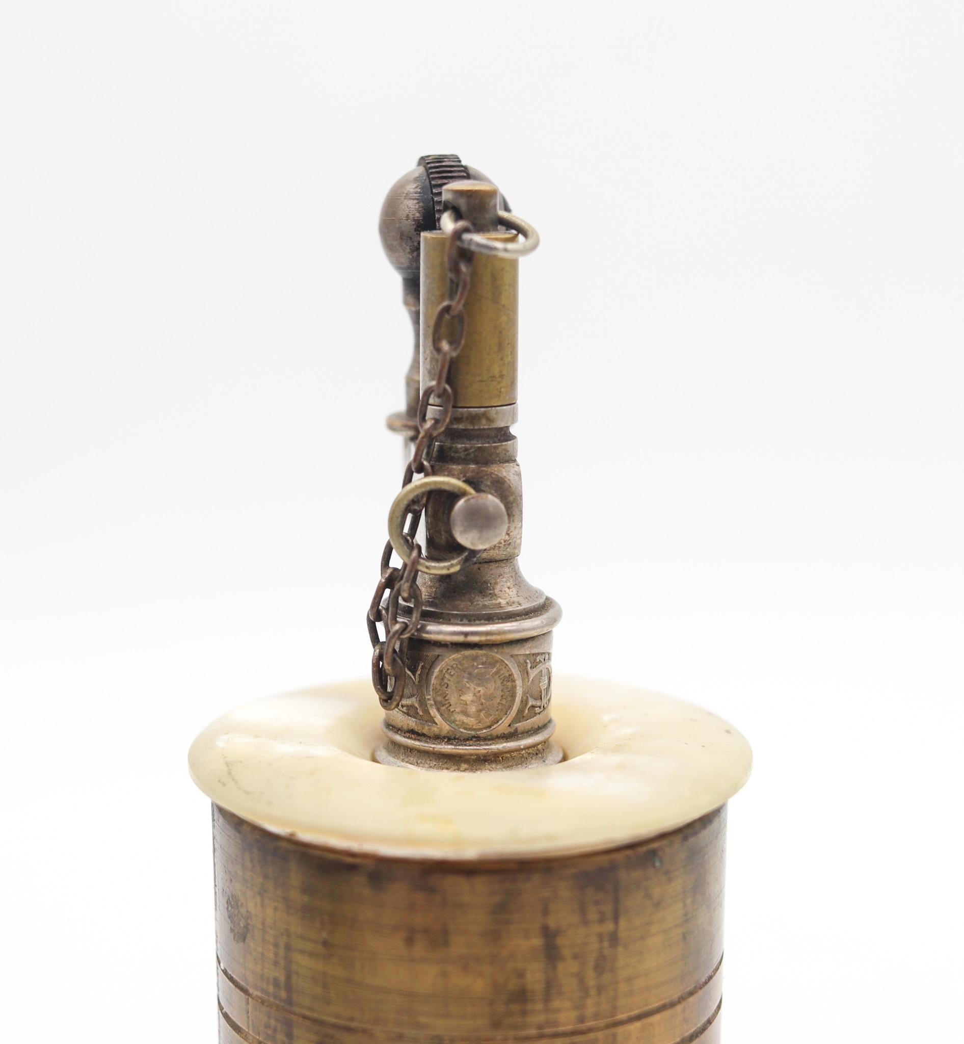 Art Deco Tiffany Co. Paris 1919 French Table Petrol Lighter In Brass & Carved White Nacre