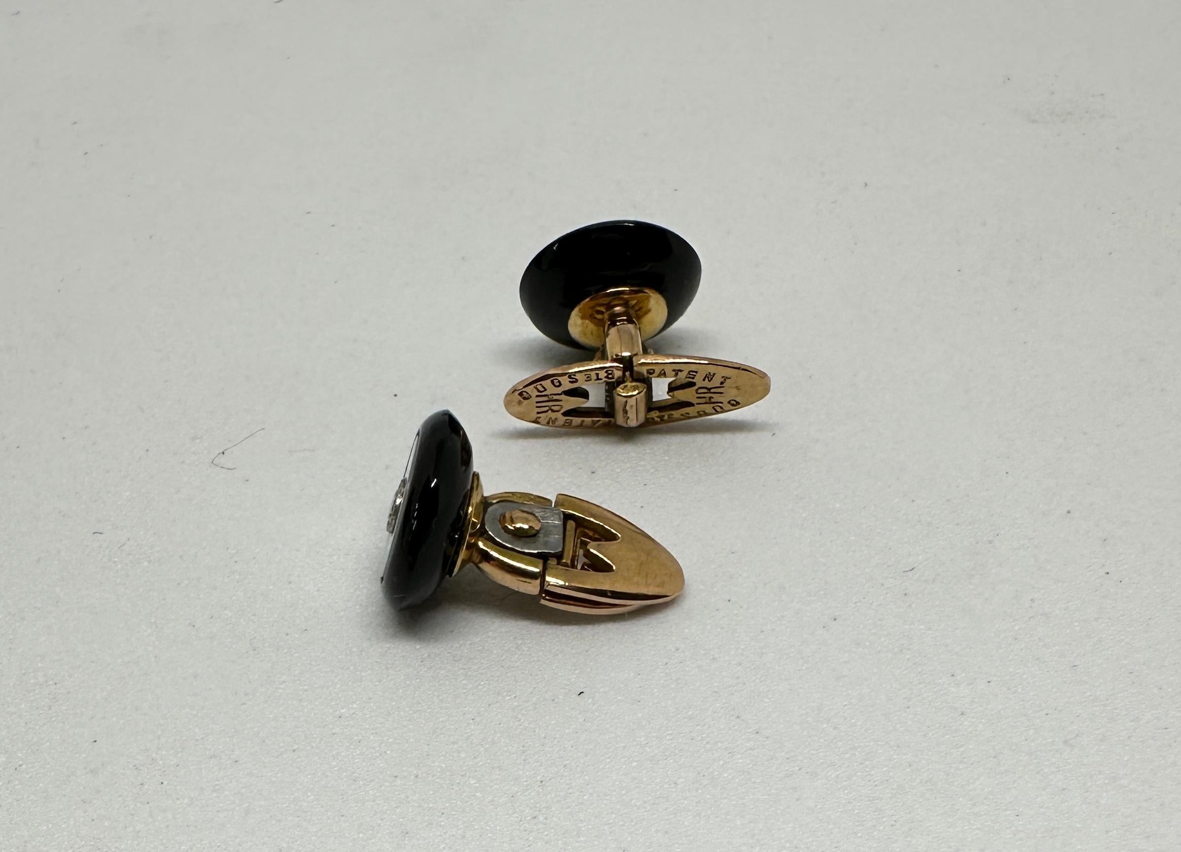 Women's or Men's Tiffany & Co Paris Art Deco Cufflinks & Studs in Gold, Onyx, MOP and Diamonds For Sale
