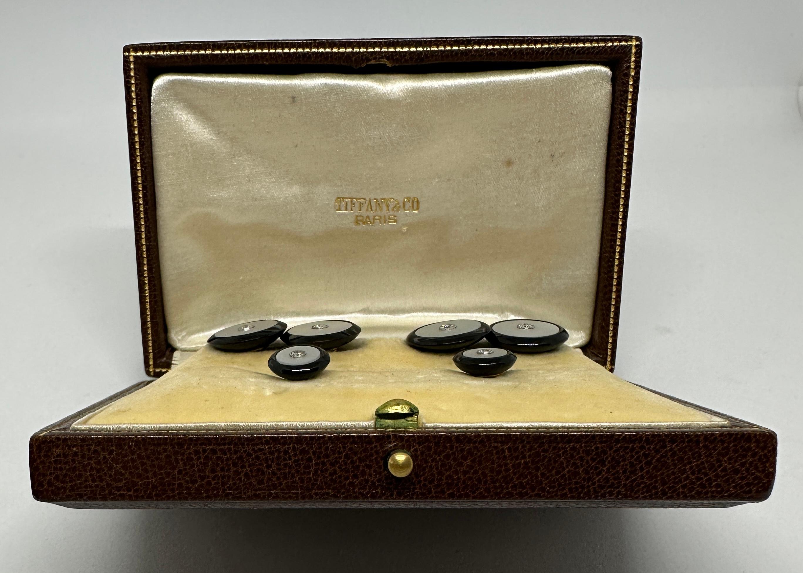 Tiffany & Co Paris Art Deco Cufflinks & Studs in Gold, Onyx, MOP and Diamonds For Sale 1