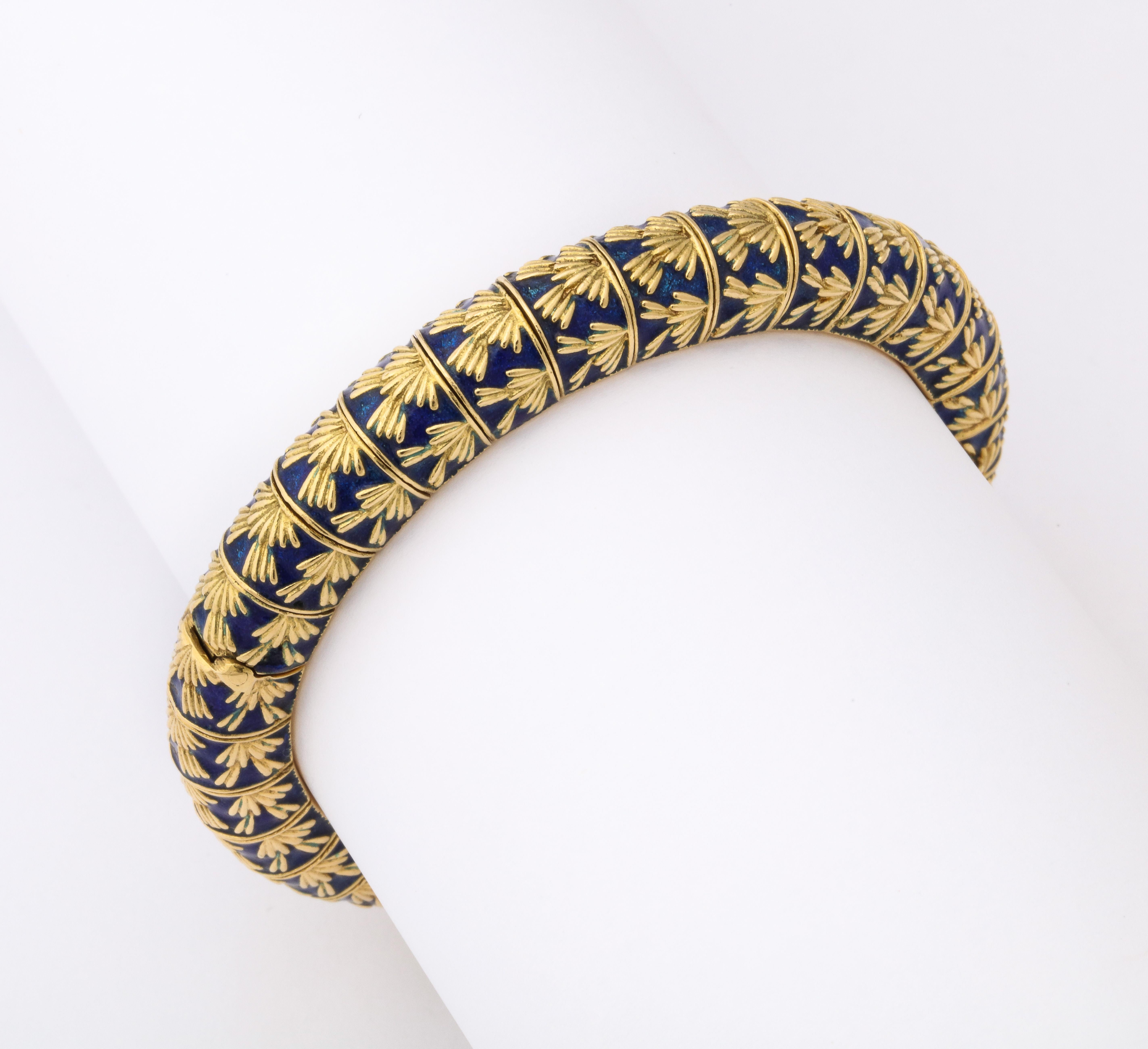 Tiffany & Co. Paris Blue Enamel Gold Bangle Bracelet In Excellent Condition For Sale In New York, NY