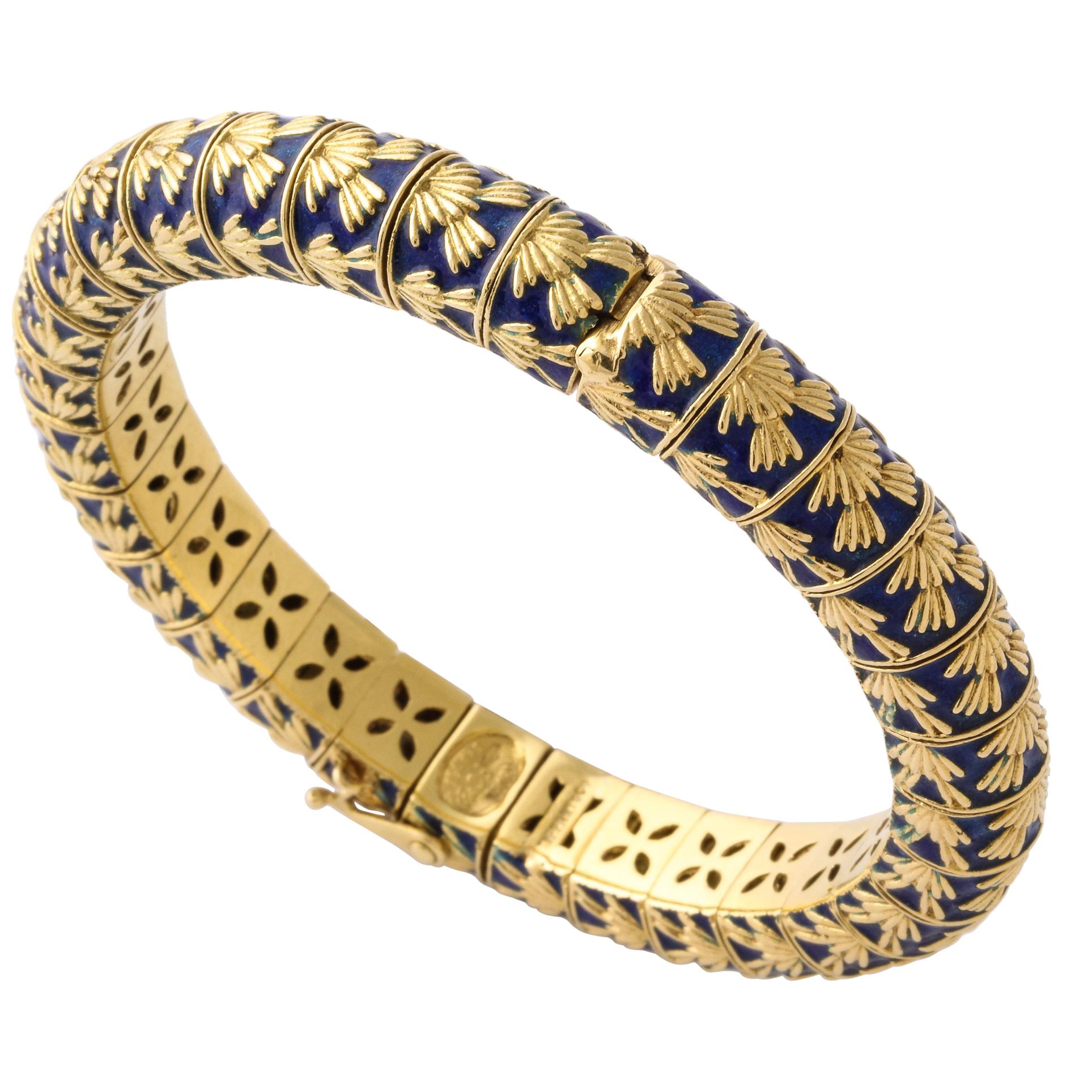Tiffany & Co. Paris Blue Enamel Gold Bangle Bracelet