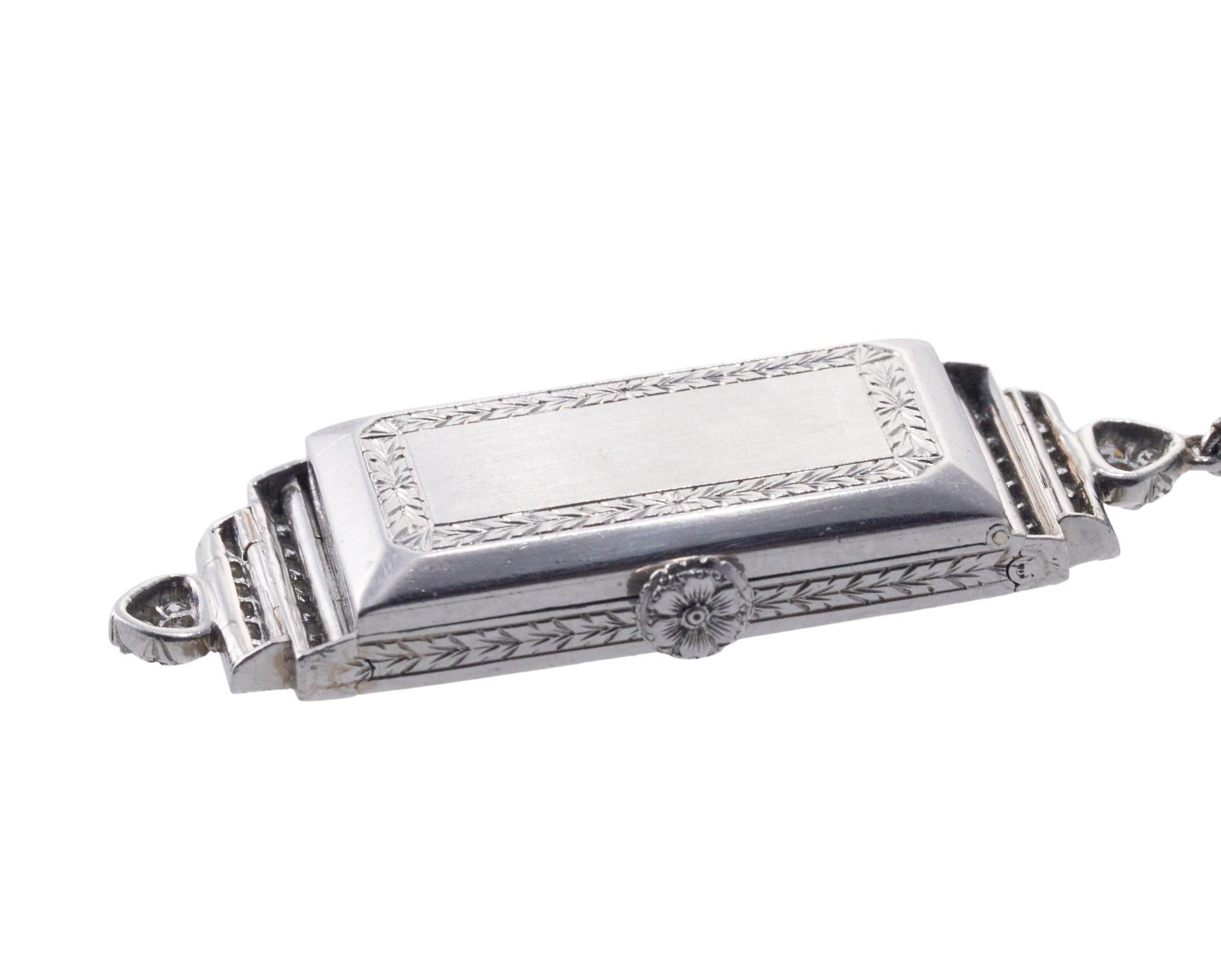 Tiffany & Co Patek Philippe Iconic Edwardian Platinum Diamond Lapel Watch  For Sale 2