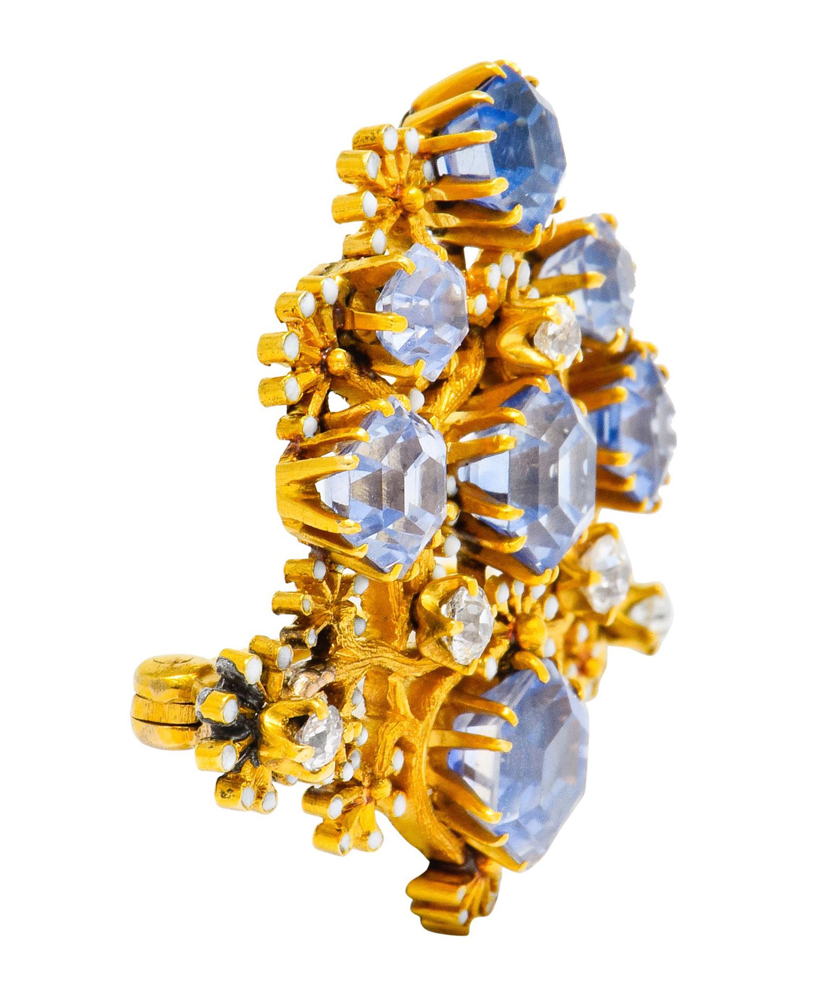Old Mine Cut Tiffany & Co. Paulding Farnham 5.85 Carat Sapphire Diamond Enamel 18 Karat Gold