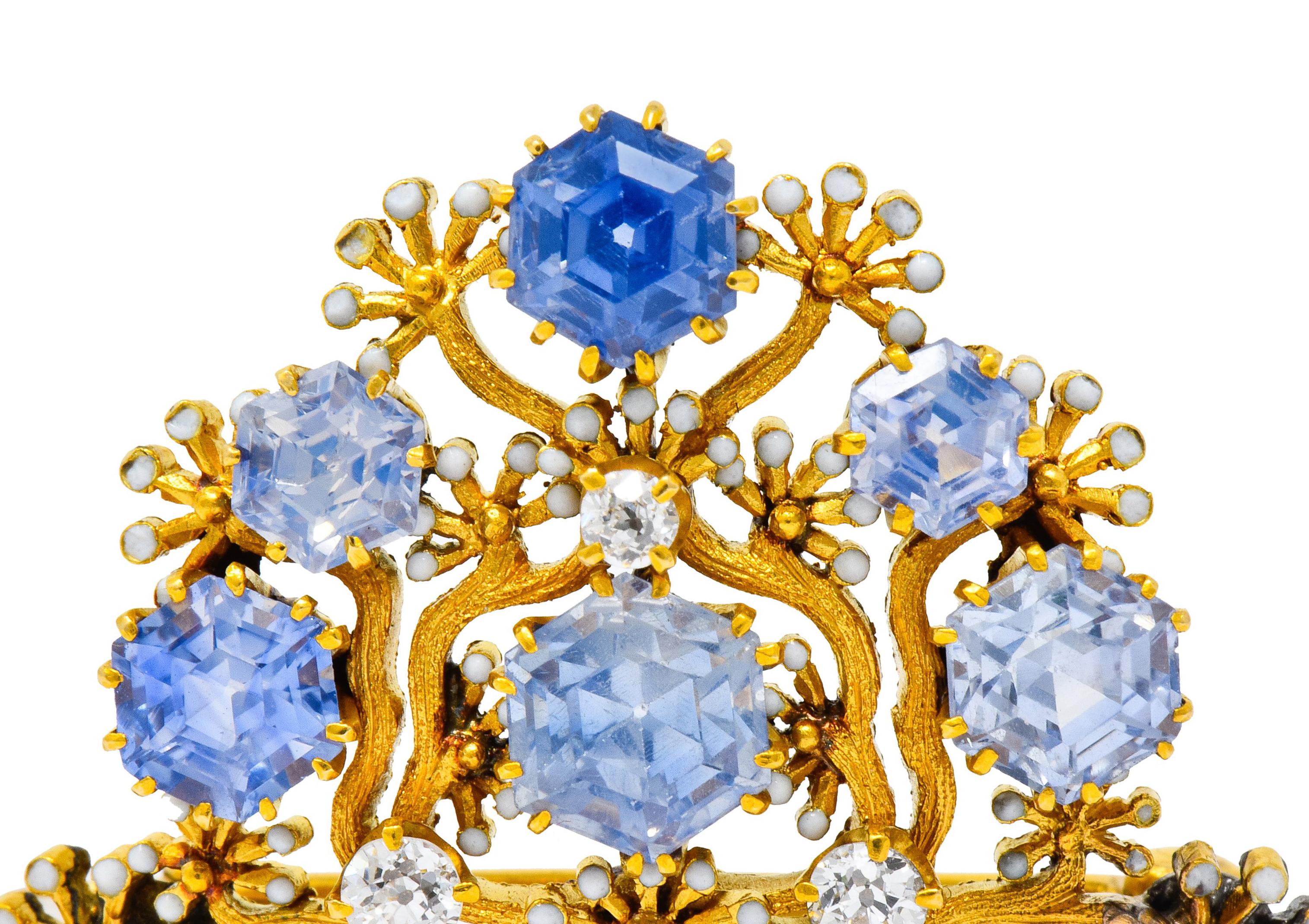 Tiffany & Co. Paulding Farnham 5.85 Carat Sapphire Diamond Enamel 18 Karat Gold 1