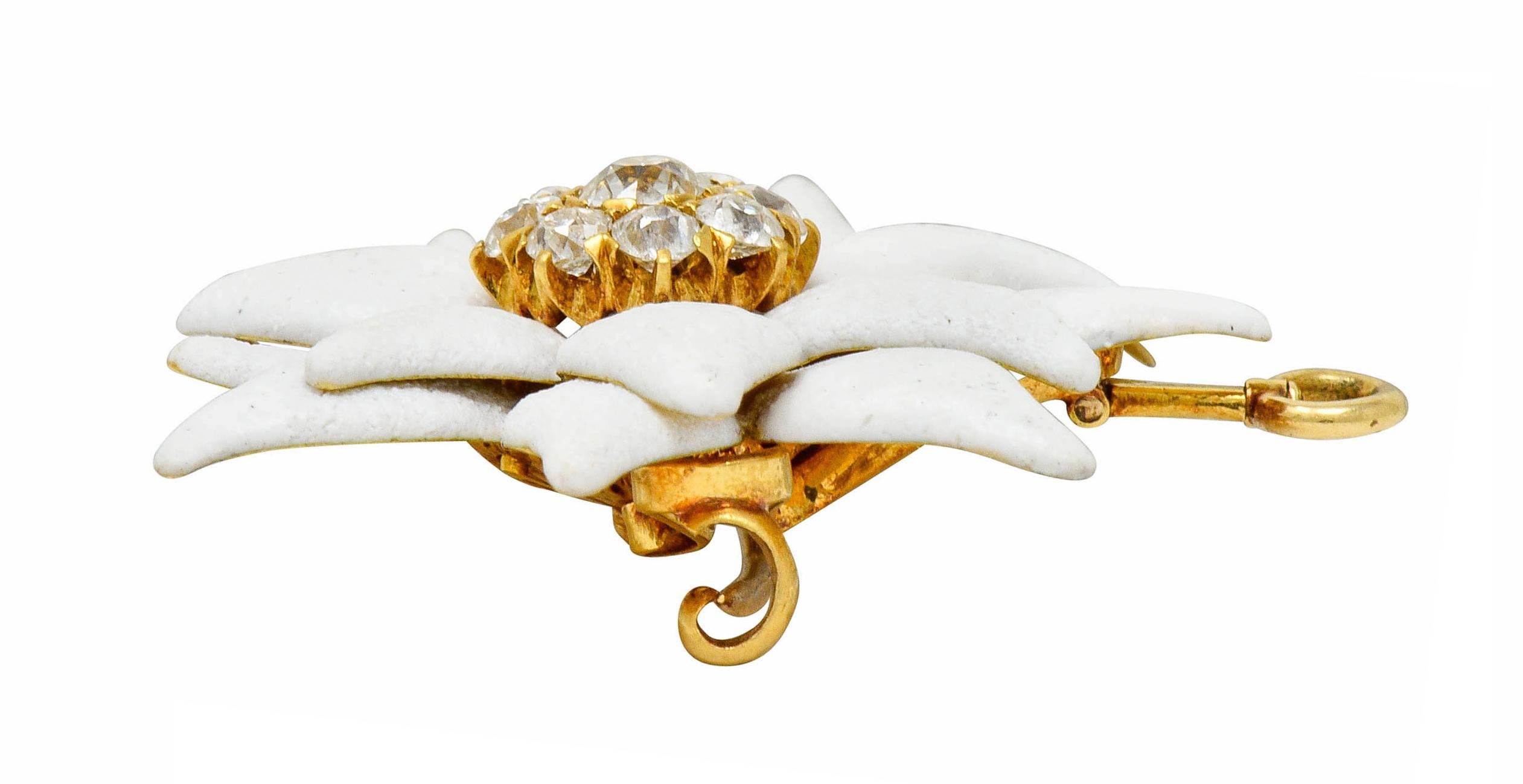 Tiffany & Co. Paulding Farnham Diamond Enamel 18 Karat Gold Flower Pendant Pin 2