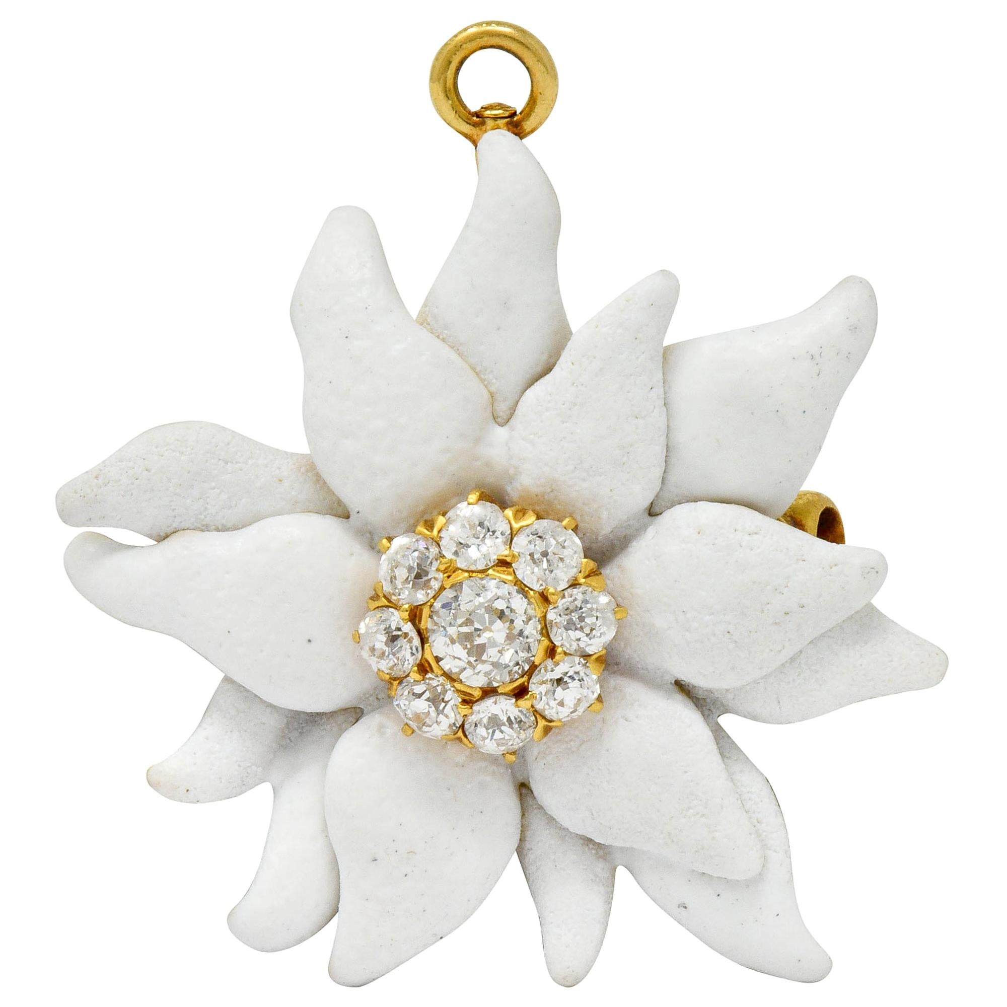 Tiffany & Co. Paulding Farnham Diamond Enamel 18 Karat Gold Flower Pendant Pin