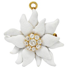 Vintage Tiffany & Co. Paulding Farnham Diamond Enamel 18 Karat Gold Flower Pendant Pin