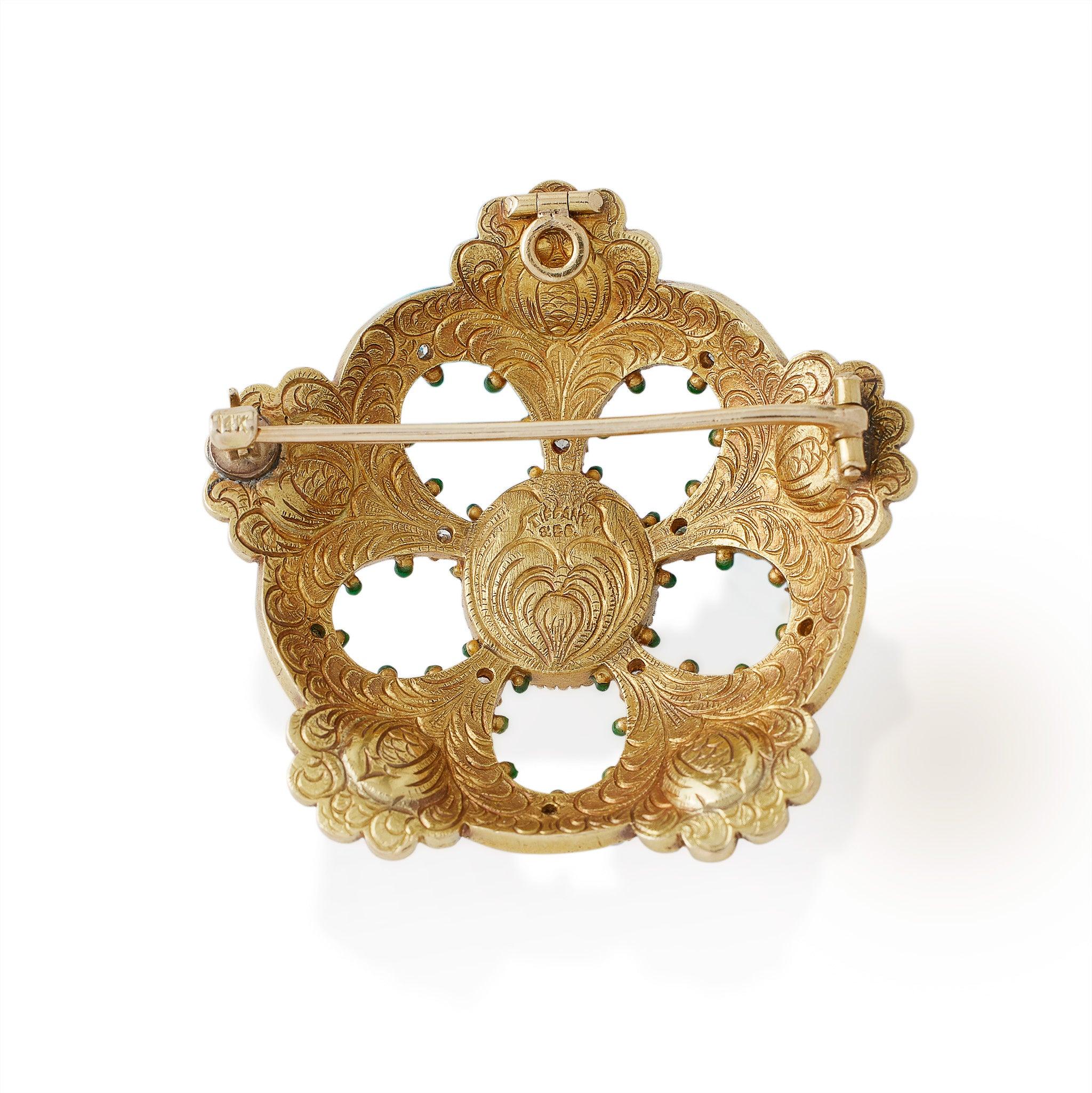 Tiffany & Co. Paulding Farnham Perlen- und Diamant-Anhänger-Brosche (Alteuropäischer Schliff)
