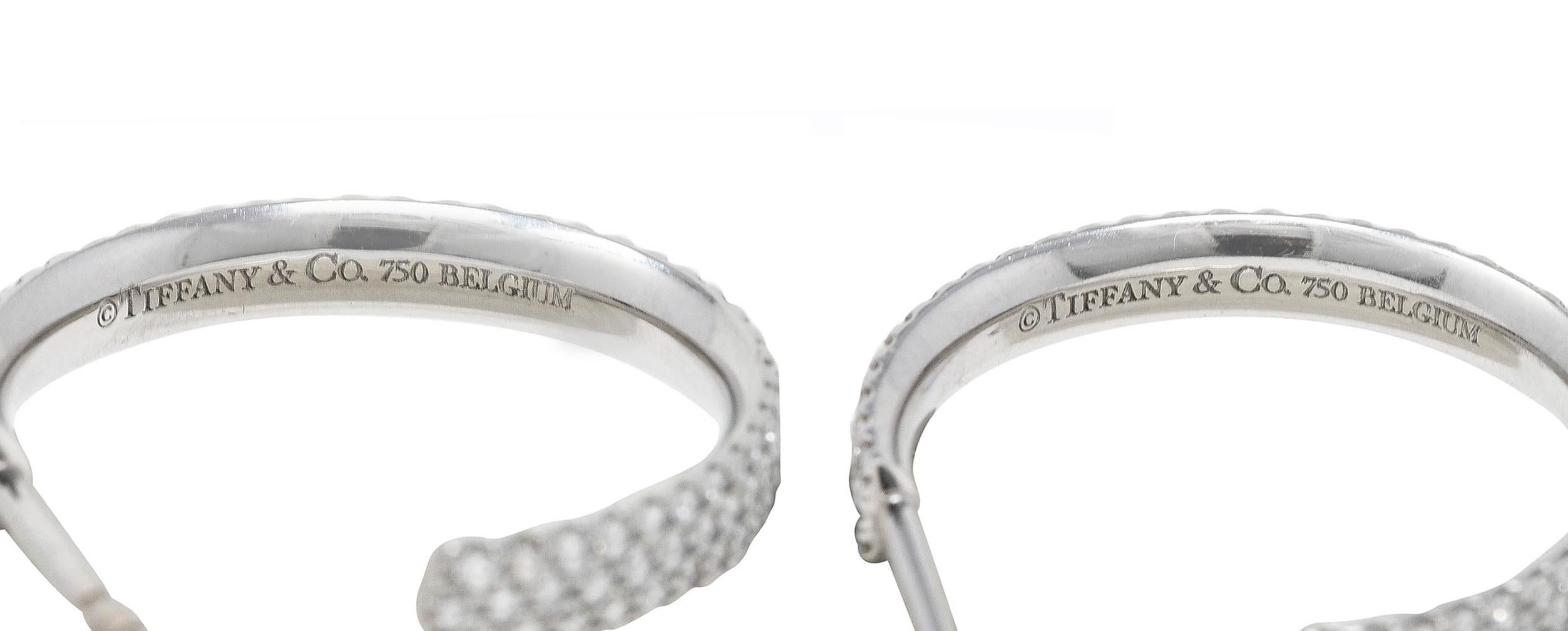 Brilliant Cut Tiffany & Co. Pave Diamond 18 Karat White Gold Hoop Metro Earrings