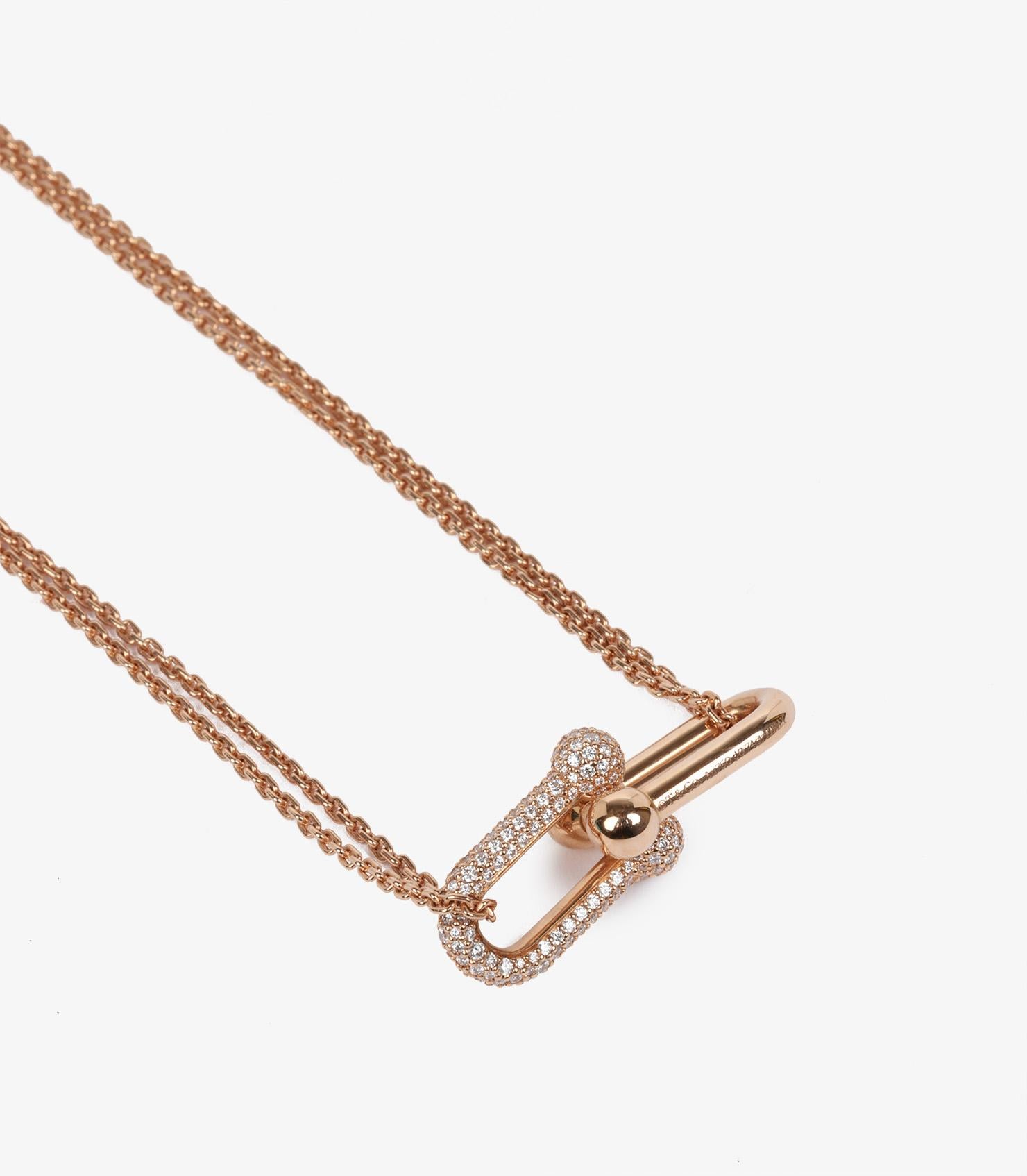 Brilliant Cut Tiffany & Co. Pave Diamond 18ct Rose Gold Hardwear Large Double Link Pendant For Sale